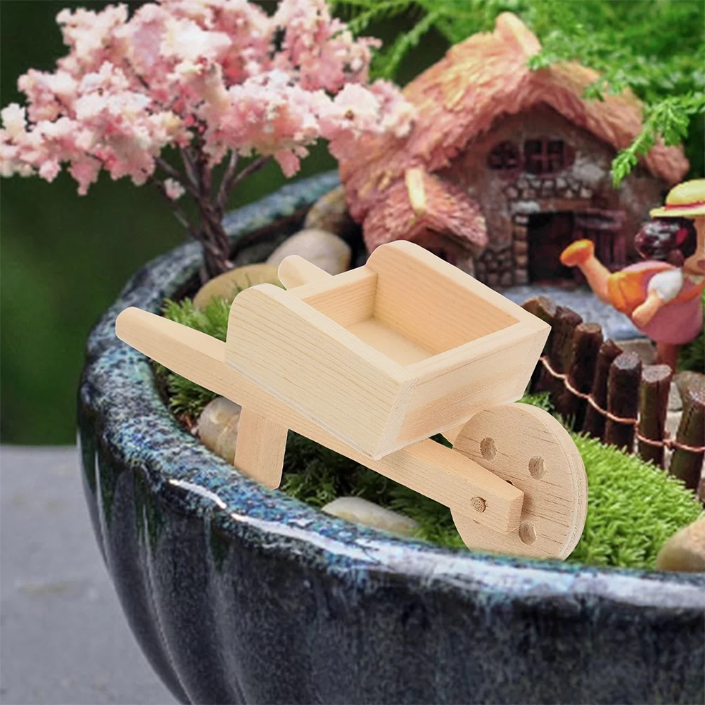 Gongxipen 2 pcs Doll House Miniature Wooden Barrows Mini Wood Wheelbarrows Models Mini Cart Barrows