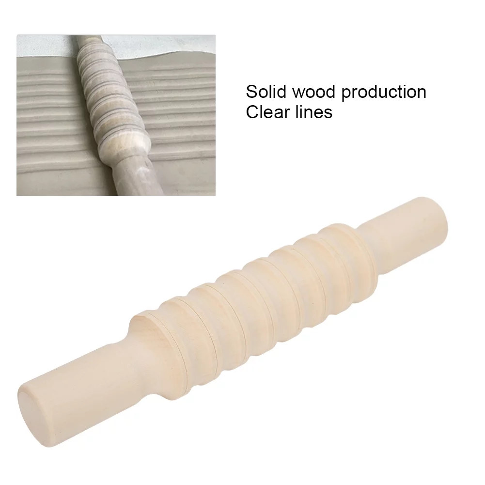 Dekaim Rolling Stick Modeling Roller Pottery Tools Solid Wood Sculpture Kit Polished Craft Collection(Striped Model)