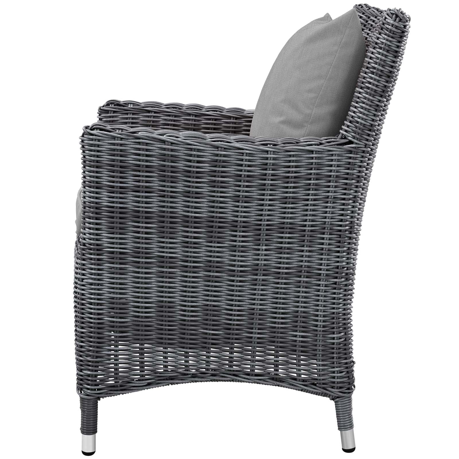 Modern Contemporary Urban Design Outdoor Patio Balcony Garden Furniture Side Dining Chair Armchair, Sunbrella Rattan Wicker, Grey Gray