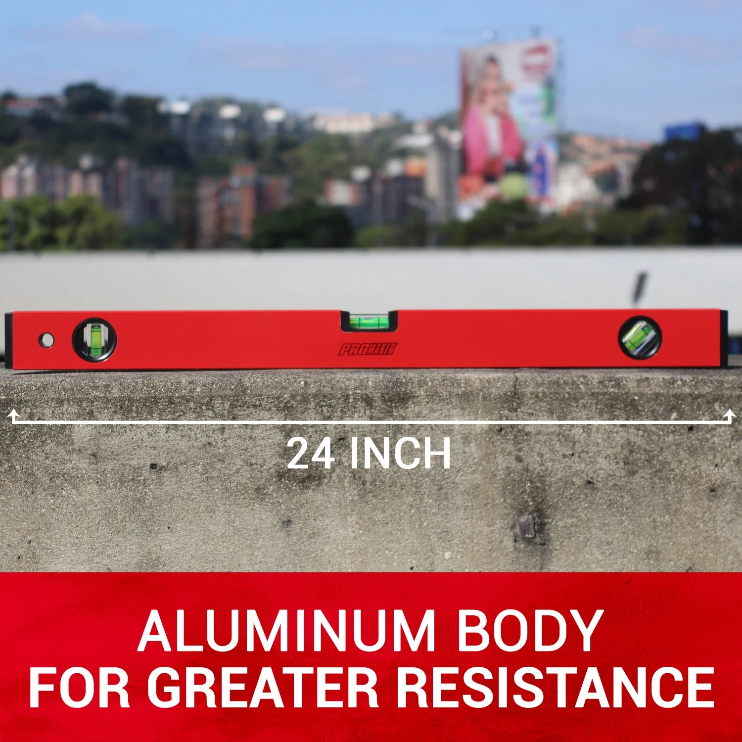 PROMAKER 24 inch Level, Magnetic Level with 180° 90° 45° bubbles, Shock Resistant, Aluminum Body, Level Tool with Overhead Viewing for Comfortable read PRO-NV031