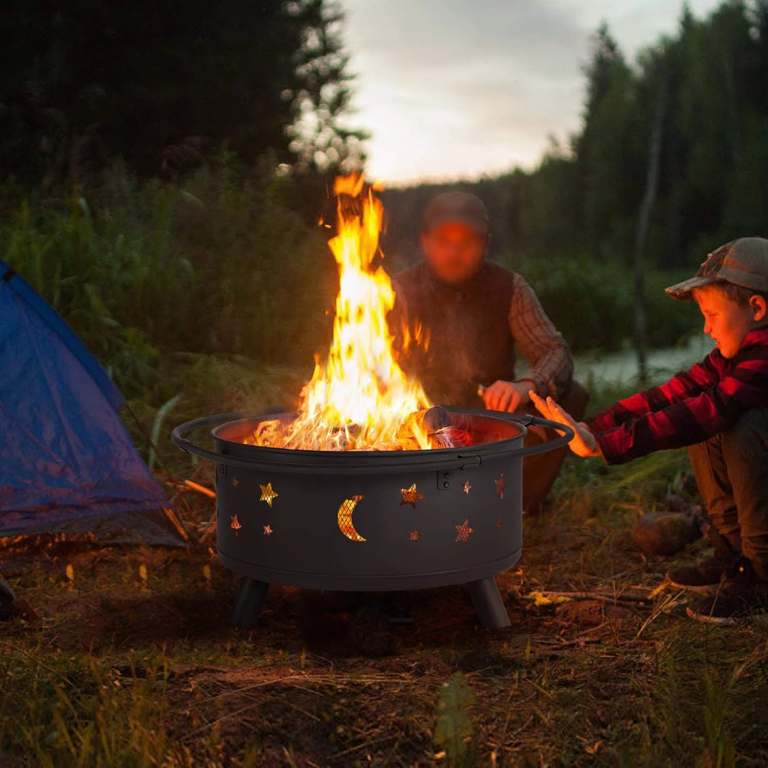 Penck 32in Iron Outdoor Fire Pit Bowl, Metal Fire Pit, Black