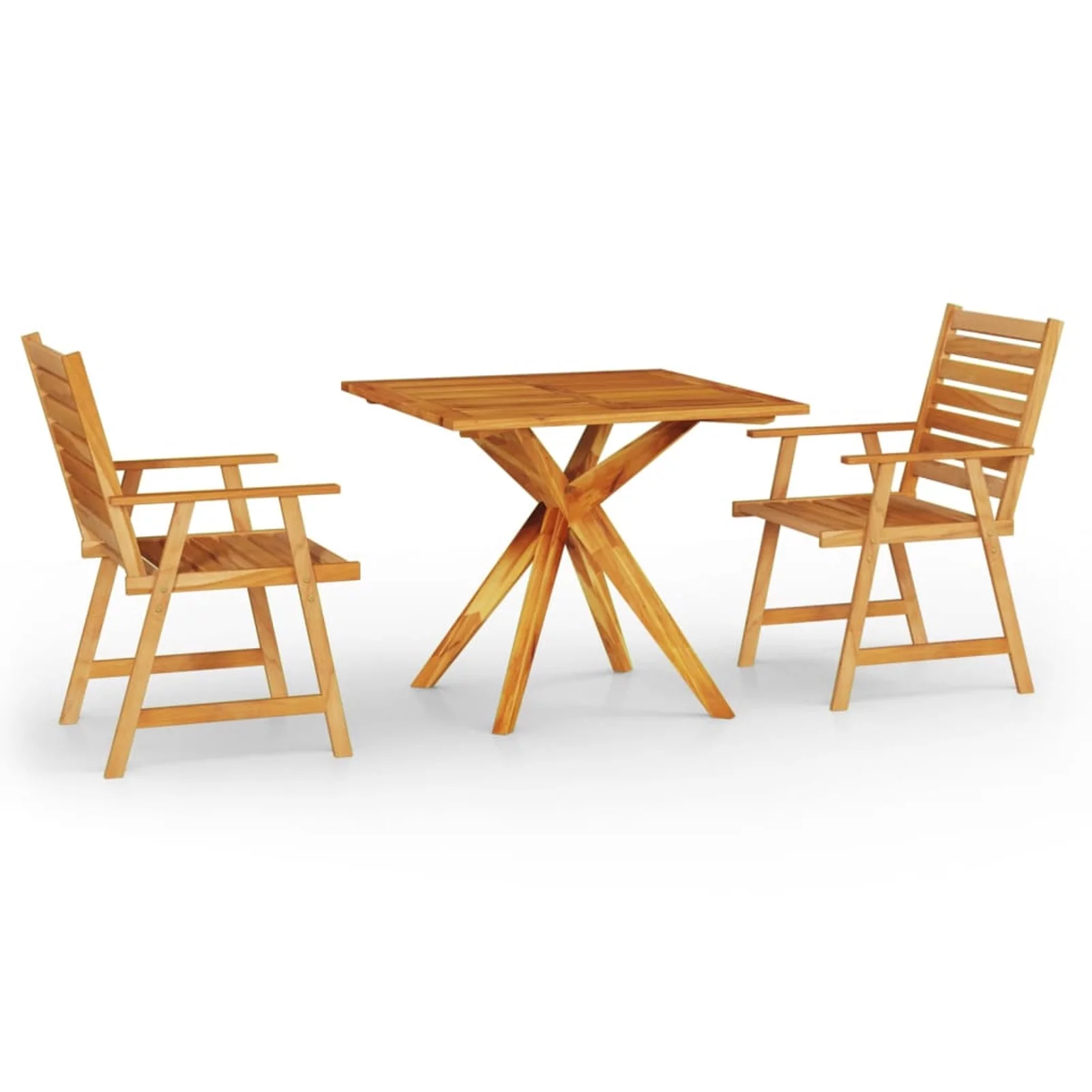 Dcenta 3 Piece Patio Dining Set Acacia Wood Table and 2 Chairs Slatted  Dining Set for Garden, Lawn, Courtyard, Balcony