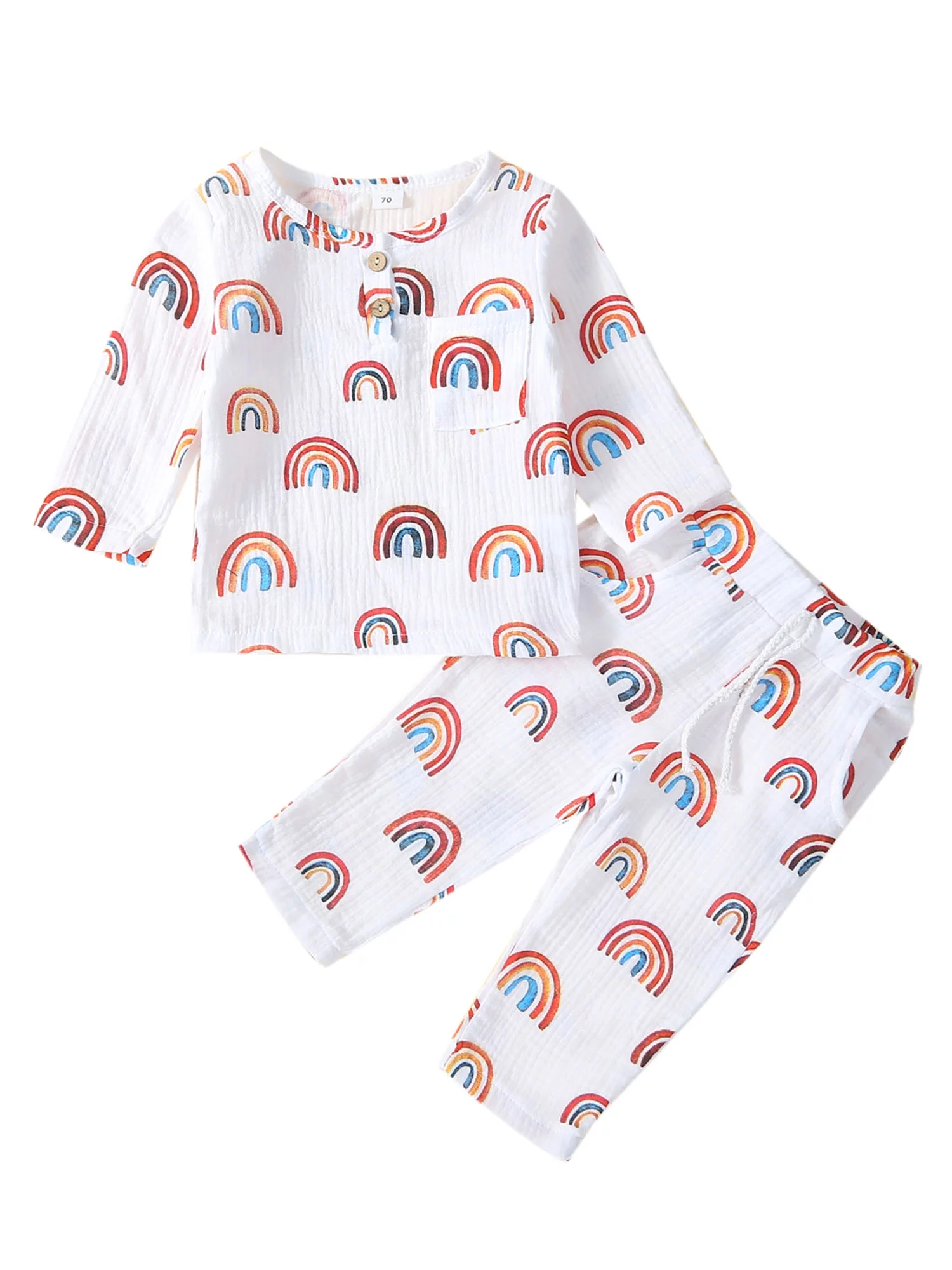 Toddler Infant Baby Boy Girl Fall Clothes Rainbow Print Tops with Pants Coming Home Outfit