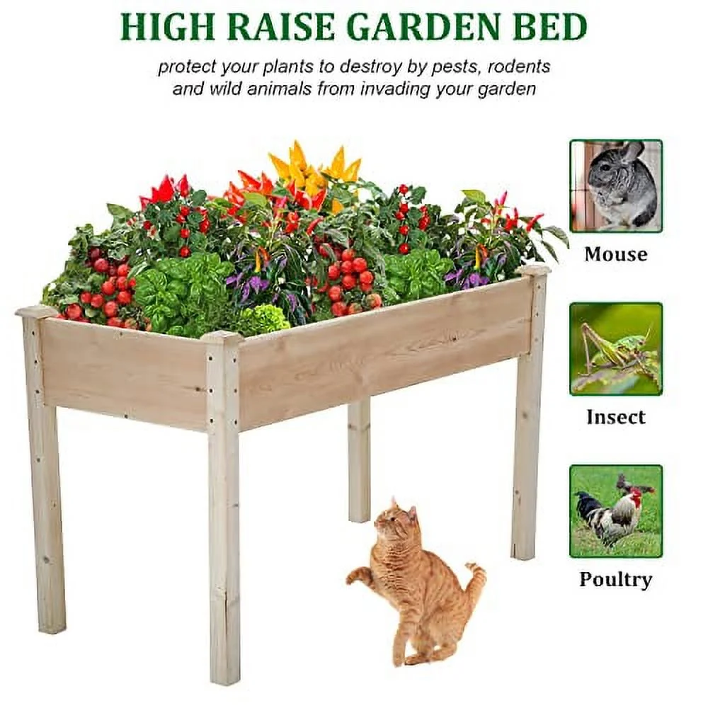 Raise Garden Bed Wood Elevated Planter Box Kit Raised Planter Boxes Outdoor with Legs for Patio Backyard Garden Greenhouse Plants Planting Vegetable Flower Herbs Garden Box