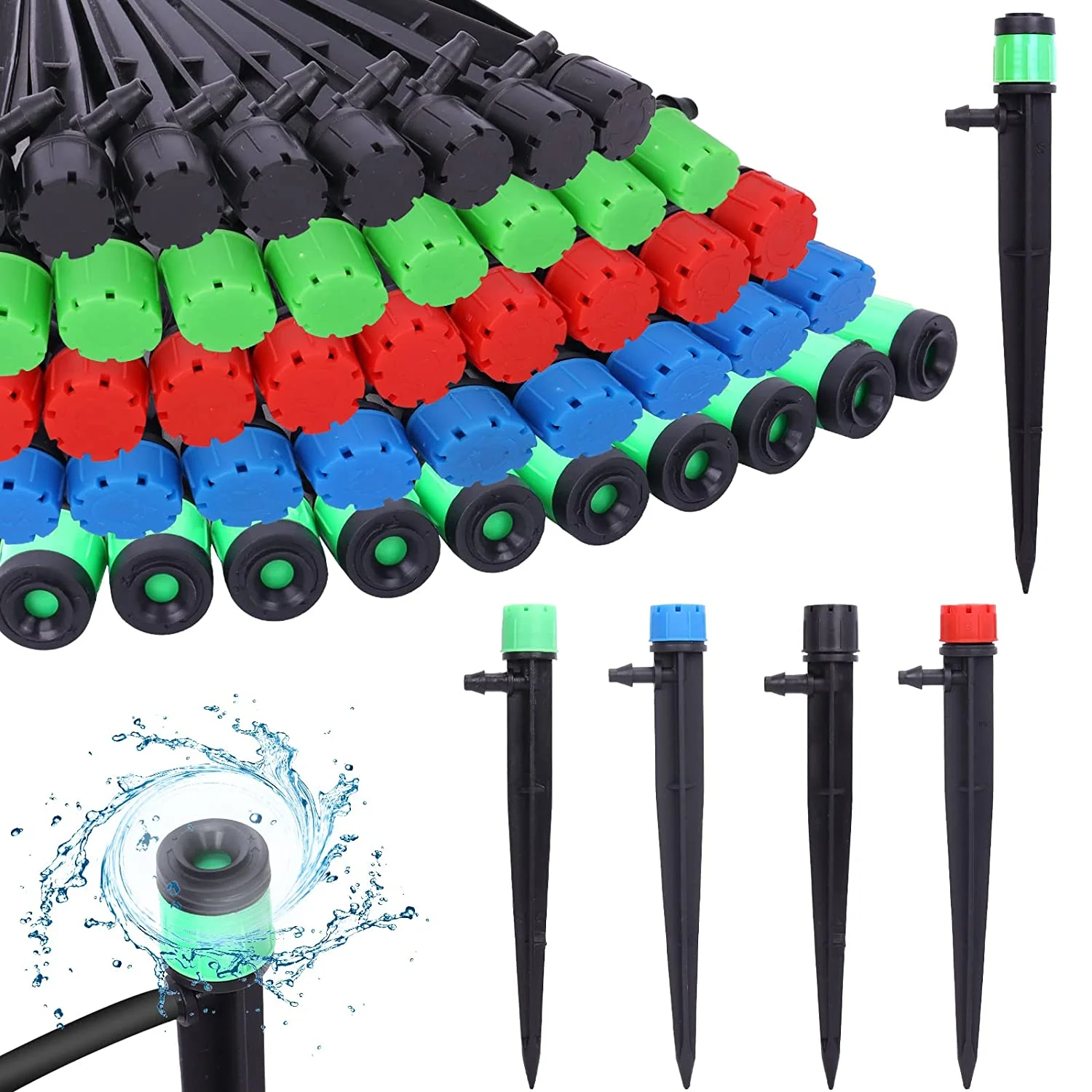 50pcs 5.5 Inches Drip Irrigation Emitters Spray Heads Micro Spray Adjustable 360 Degree Water Flow Drippers Watering System for Vegetable Garden Patio Lawn