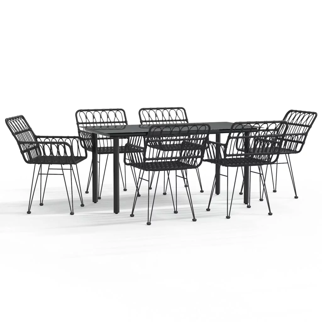 Irfora 7 Piece Patio Dining Set Black Poly Rattan