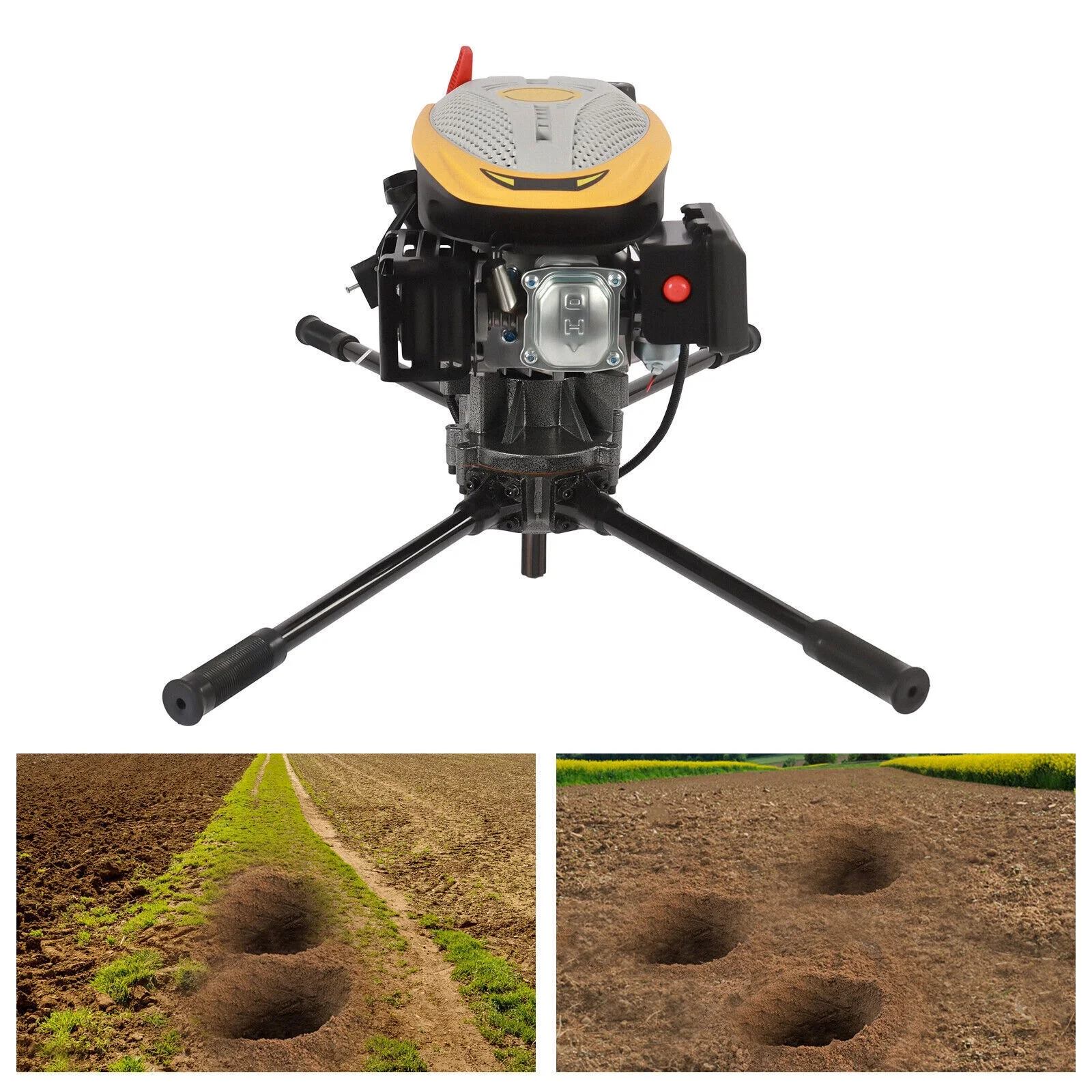 DENSET 4-Stroke 173cc 8HP 2 Men Big Power Post Hole Digger Auger Ground Drill Engine