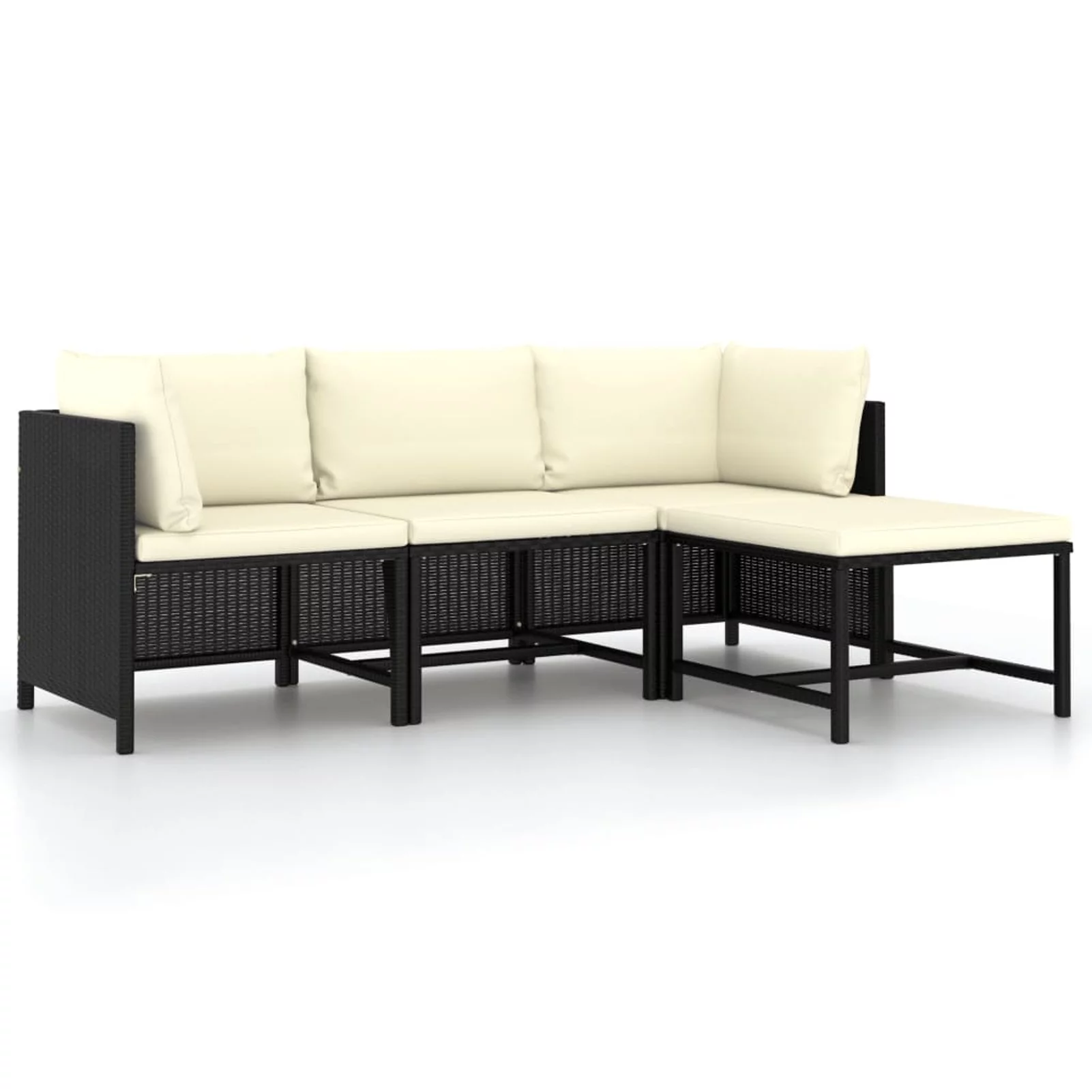 Andoer 4 Piece Garden Sofa Set with Cushions Black Poly Rattan