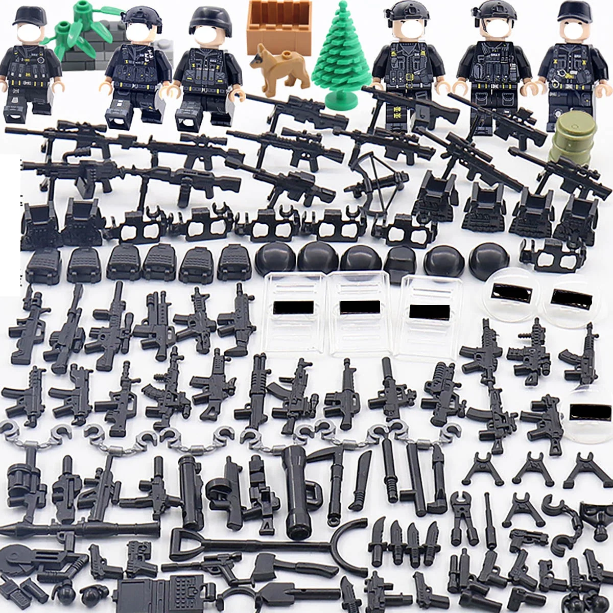 Set of 6 Custom WWII Soldier Minifigures with Varied Equipment – Military-Themed Building Block War Playset