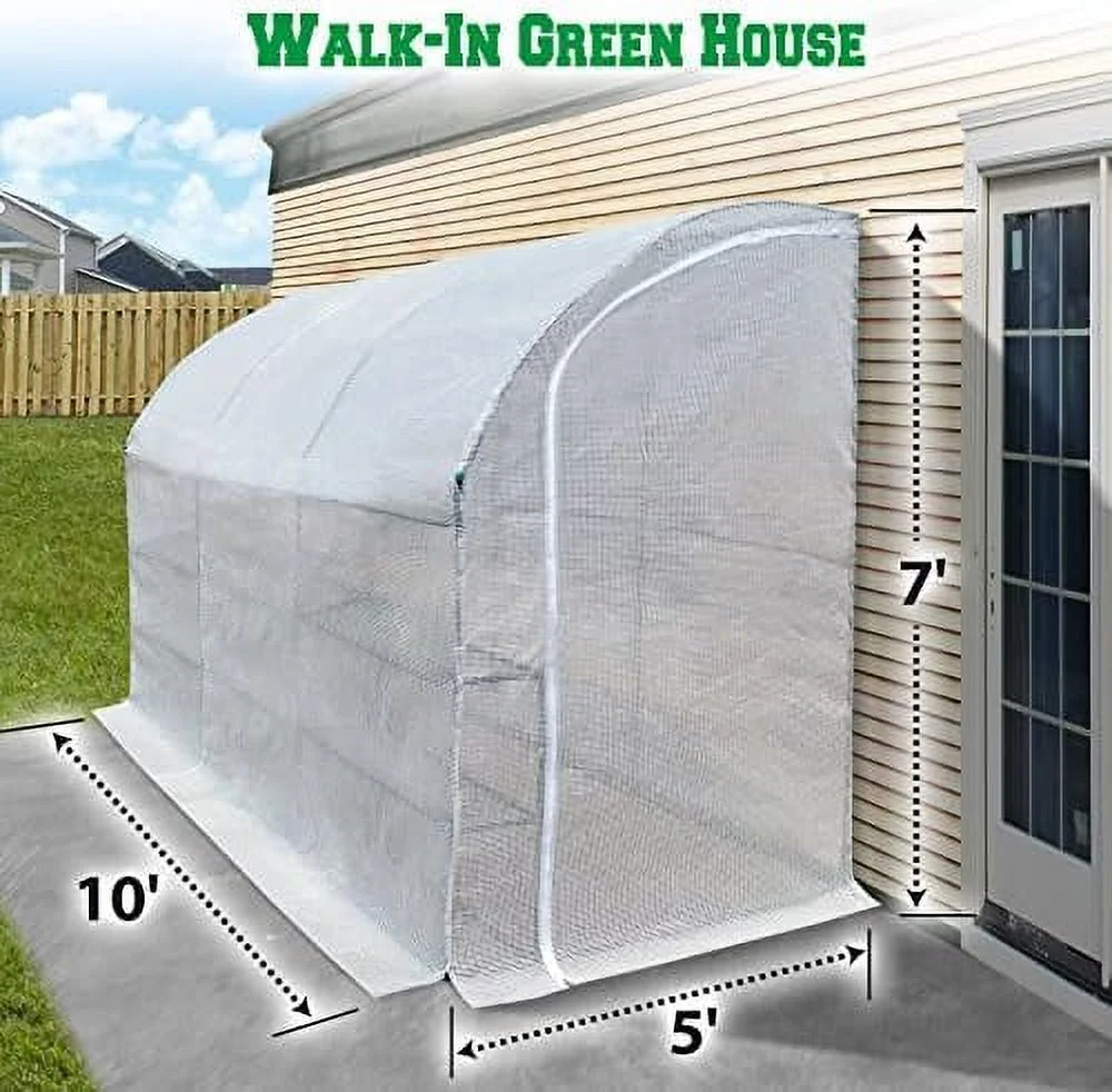 new large walk-in wall greenhouse 10x5x7'h w 3 tiers/6 shelves gardening (white)