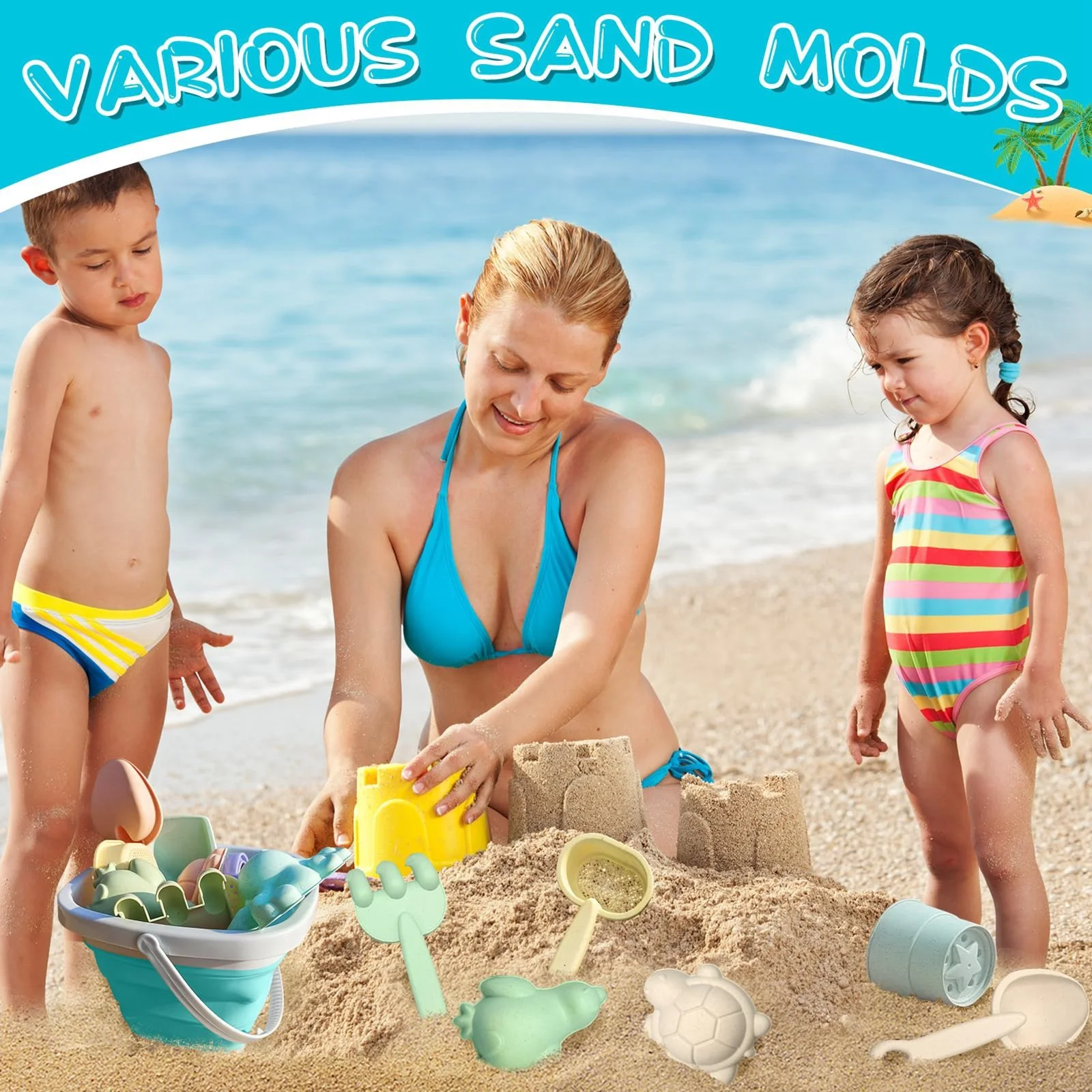 WalGRHFR Girls Toys Beach Toy Set New Water Play Beach Folding Bucket Sand Digging Shovel Children'S Beach Sand Playing tool Set