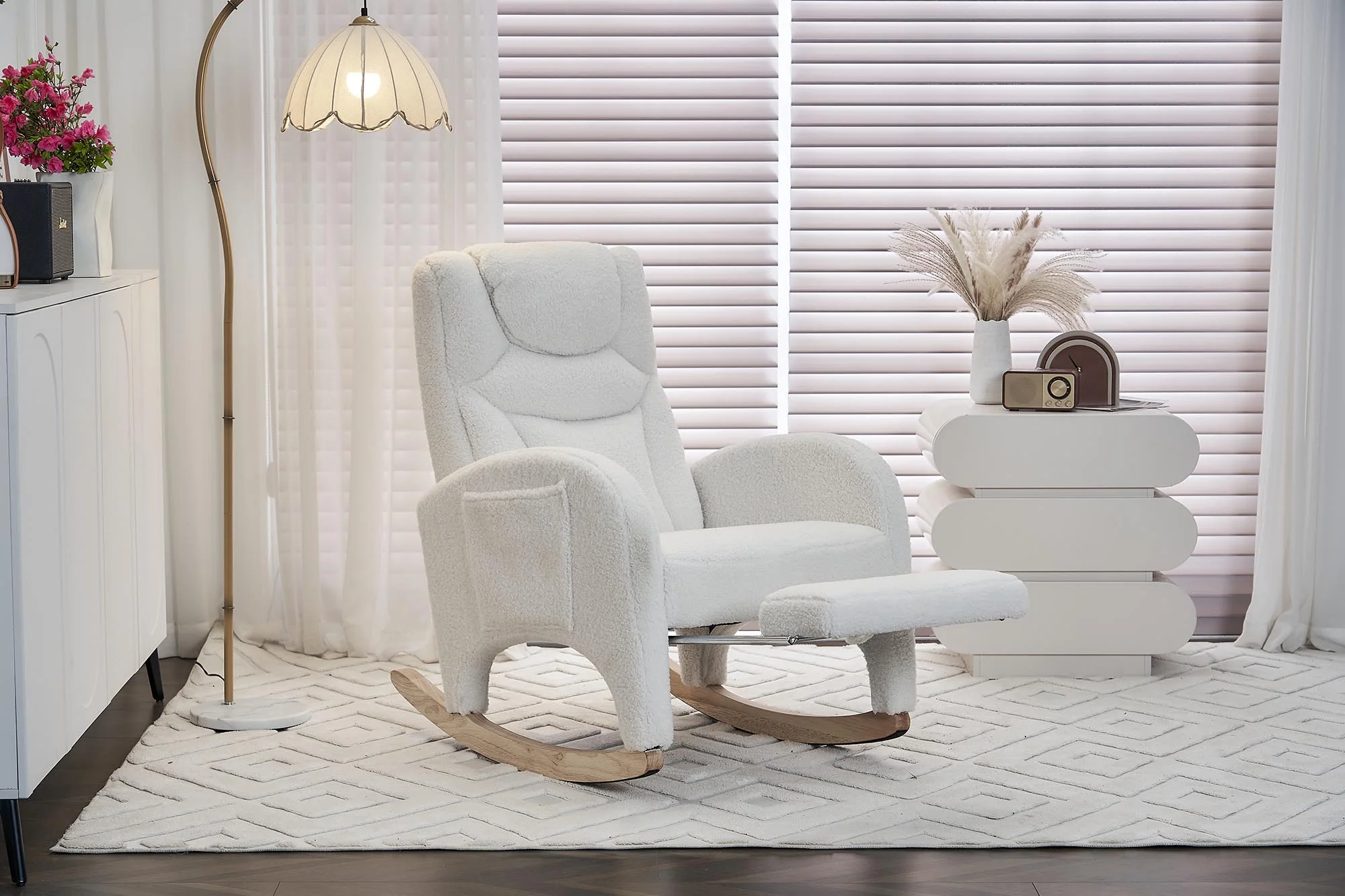 Fabric Nursery Rocking Chair With Adjustable Footrest