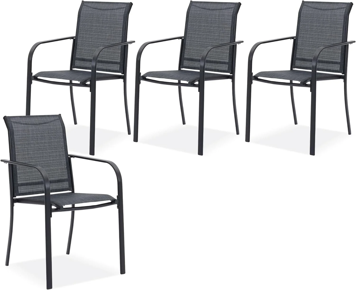 VICLLAX Outdoor Chairs Set of 4, Metal Stackable Patio Sling Chairs for Lawn Garden, Grey