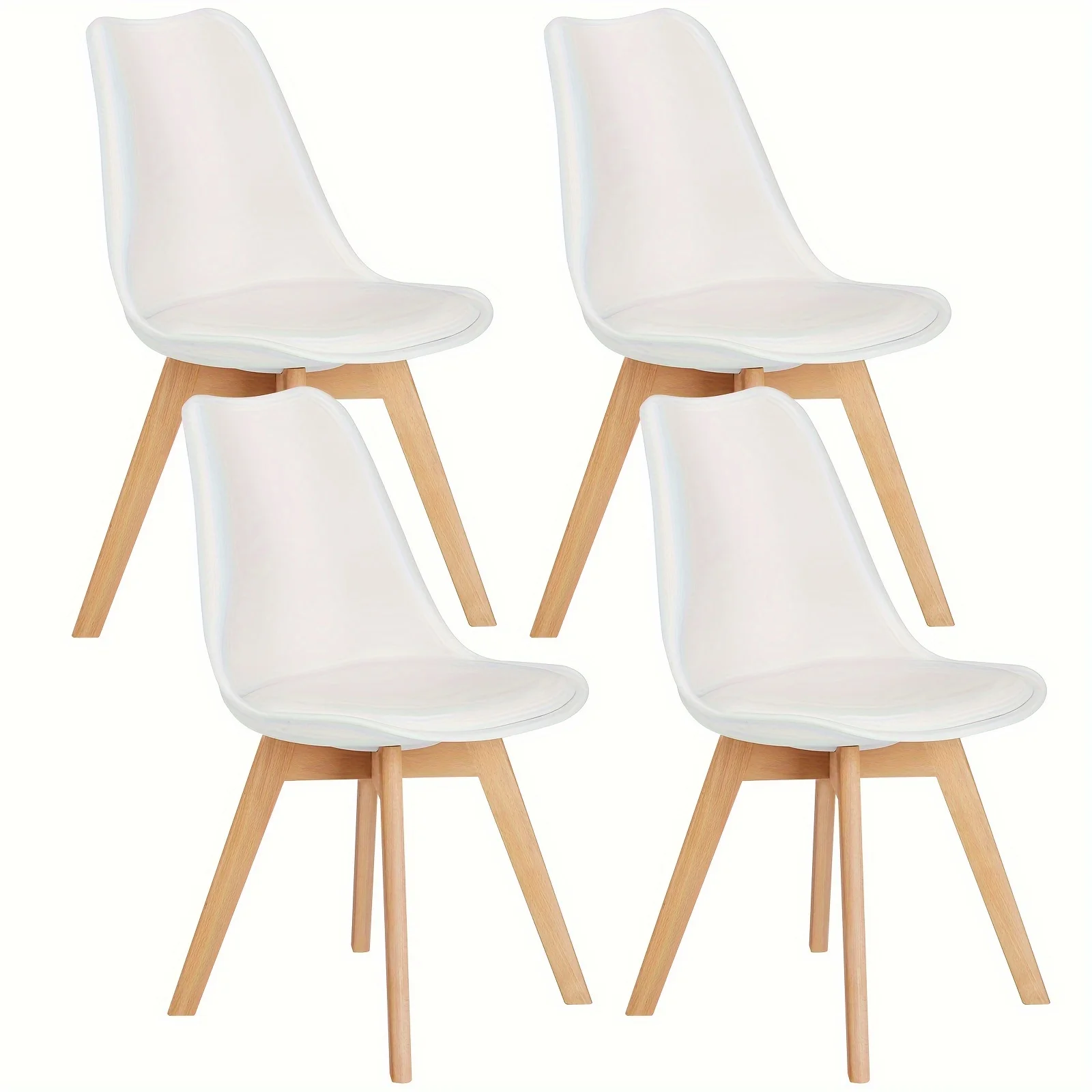 Dining Chairs Set of 4, Mid-Century Modern Dining Chairs with Wood Legs and PU Leather Cushion, Kitchen Chairs for Living Room Bedroom Outdoor Lounge, Ink