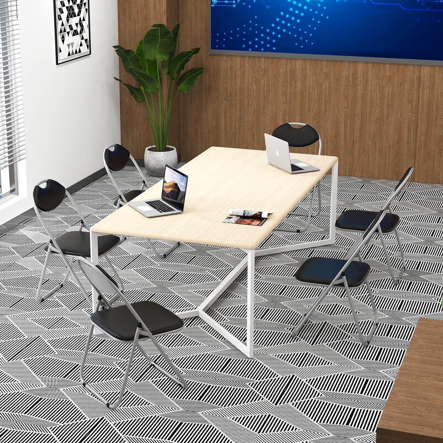 TJCGDTY 6-Pack Folding Chairs  Portable Card Chairs with Back & Padded Seat  Metal Waiting Room Chair Set for Events Office Wedding Party  Black (6)