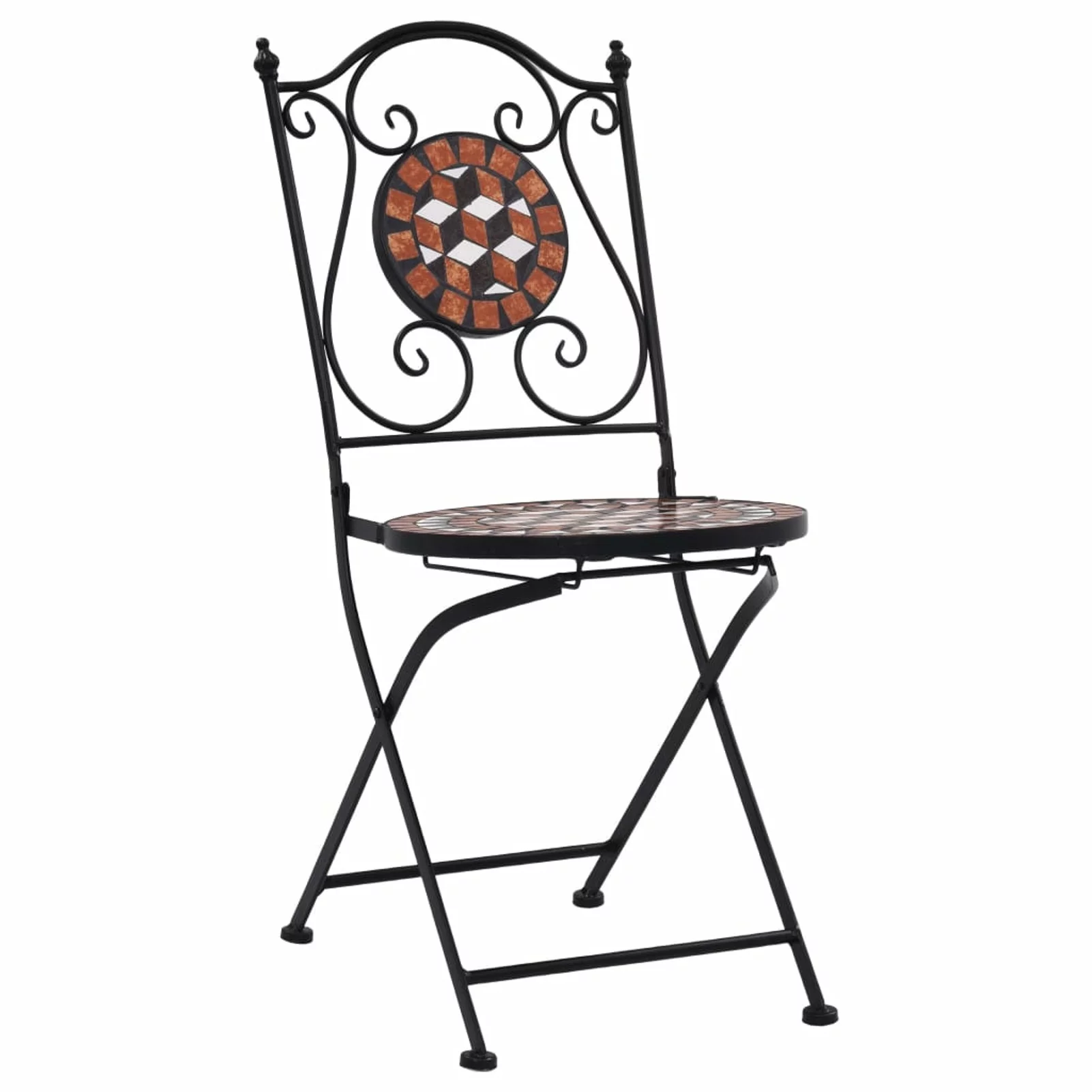 moobody 2 Piece Garden Bistro Chairs Folding Ceramic Seat Iron Frame  Dining Chair Brown for Patio, Balcony, Backyard 20.5 x 14.6 x 34.3 Inches (W x D x H)