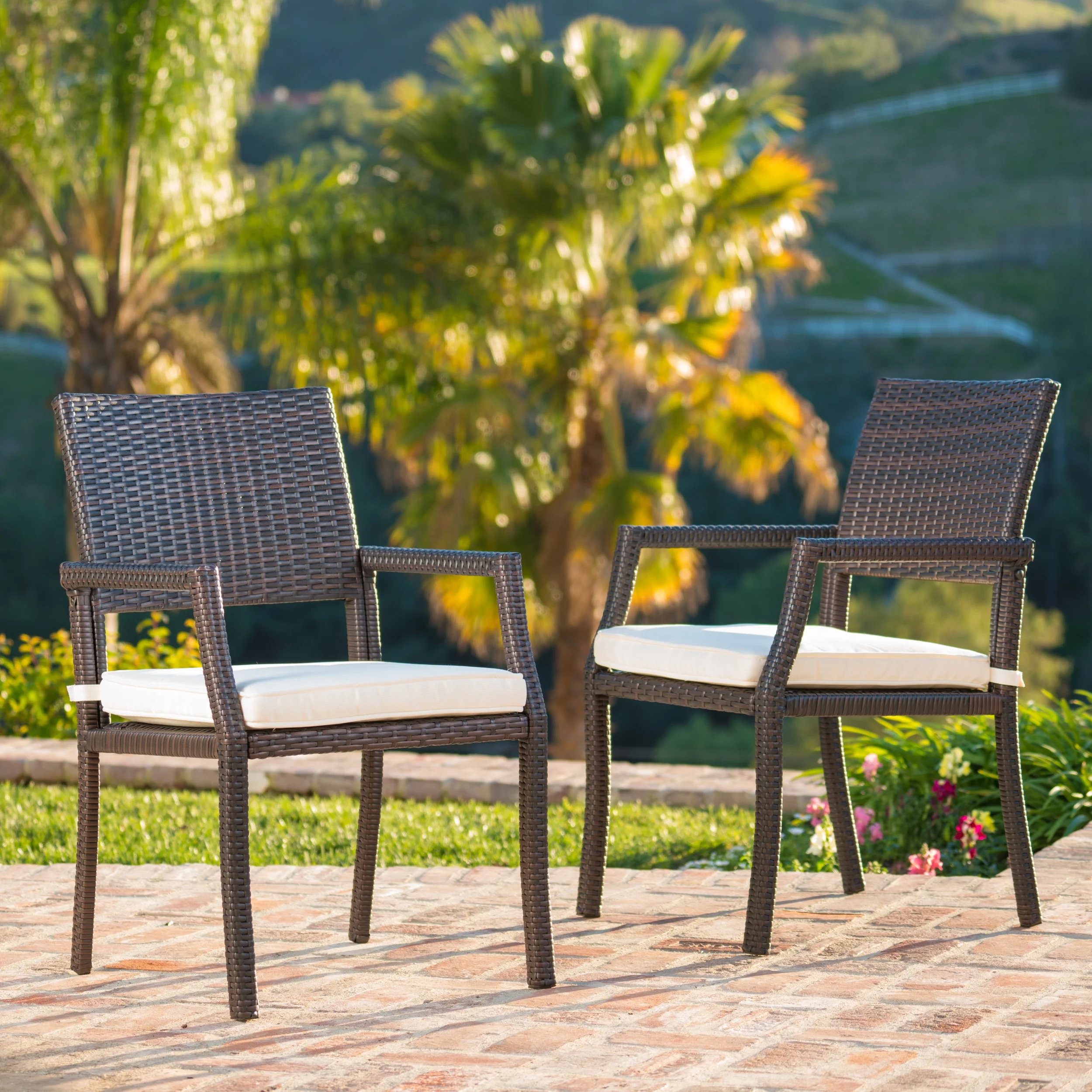 Set of 2,Wicker Dining Chairs with Cushioned Water-Resistant Seat, Perfect for Patio, Outdoor, and Balcony Use - Color Options Available