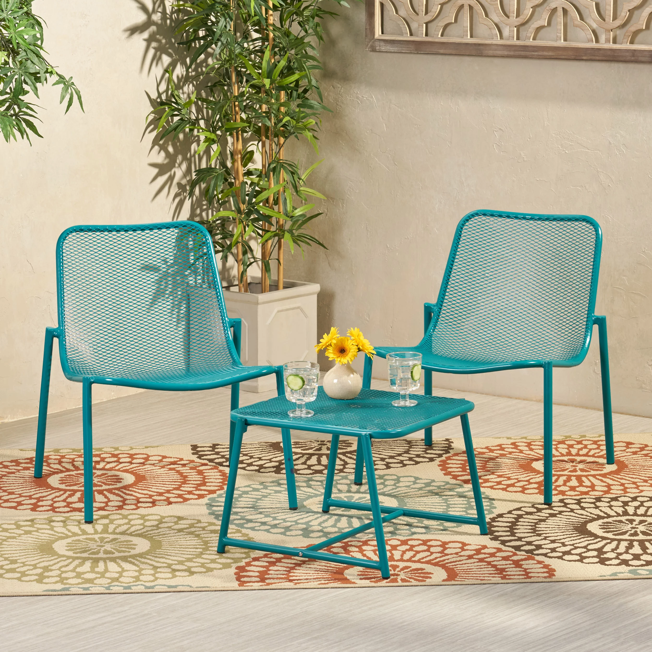 Sajan Outdoor Modern 2 Seater Chat Set, Matte Teal