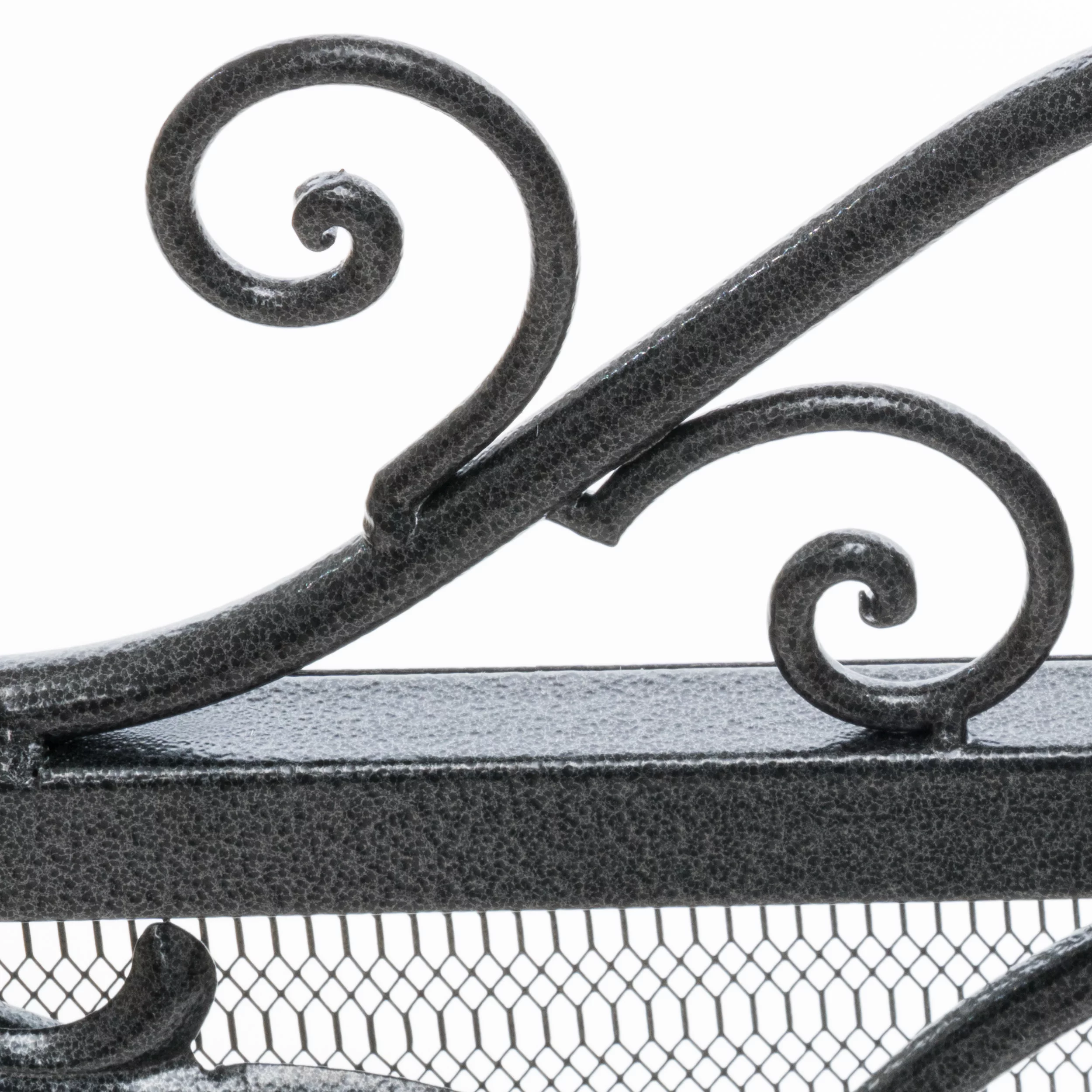 Noble House Crenshaw Iron Fireplace Screen, Silver Flower on Black