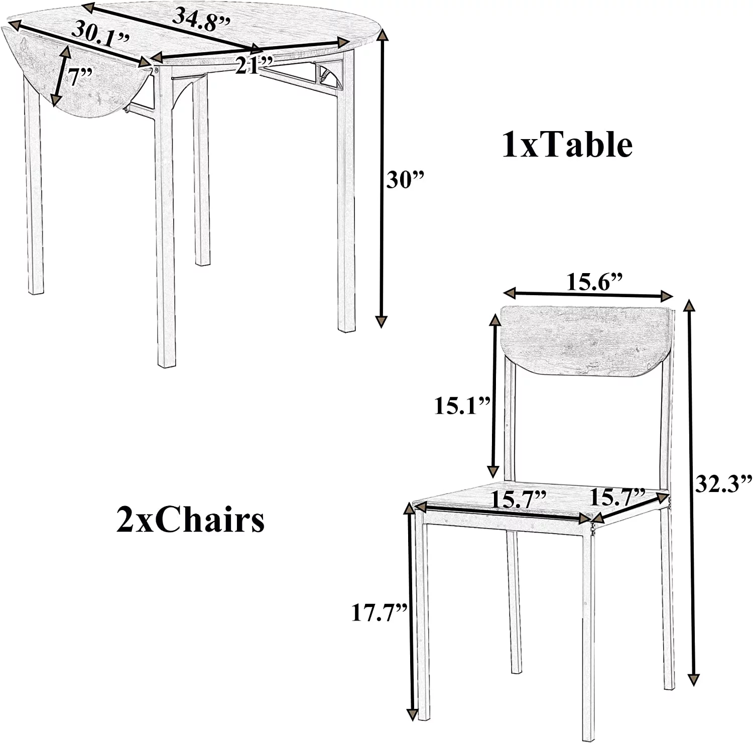 3 Piece Kitchen and Dining Room Furniture Set  Farmhouse Counter Height Table with Storage Cabinet  Shelves and 2 Chairs for Living Room  Breakfast Nook  Dinette  Small Places