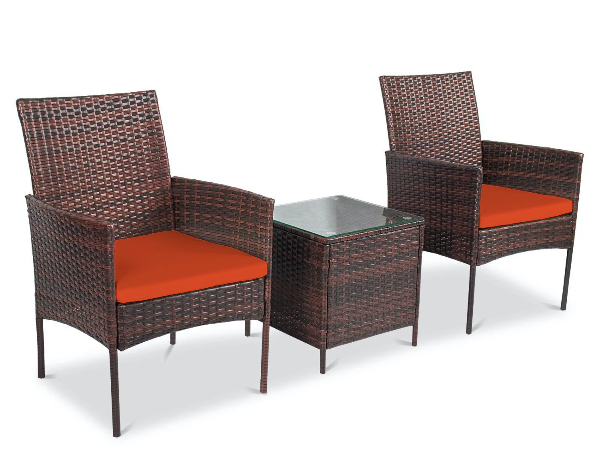 Cherry 3 Piece Elegant Design Rattan Furniture Set - 2 Wicker Sturdy Chairs With a Beautiful & Solid Table - Orange
