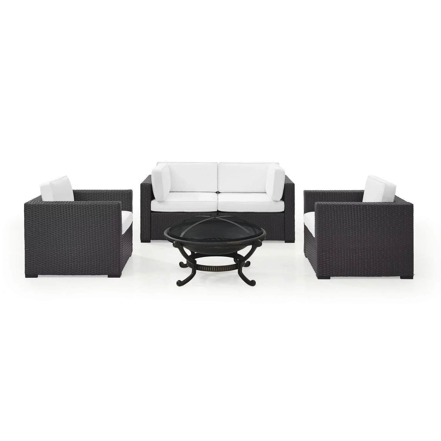 HomeStock Asian Aesthetics 5Pc Outdoor Wicker Conversation Set W/Fire Pit White/Brown - Ashland Firepit & 4 Armless Chairs