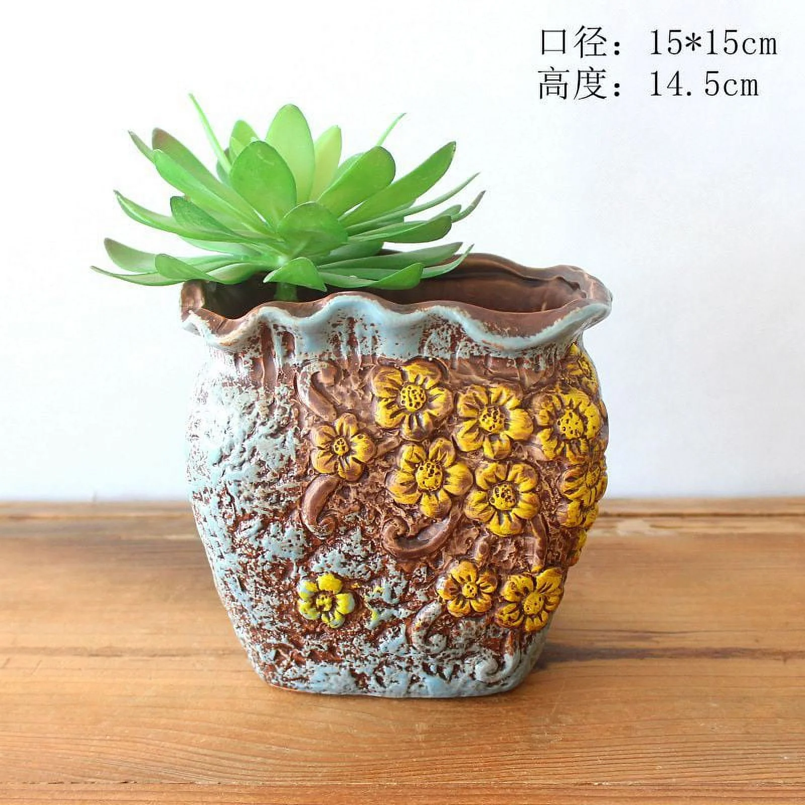 Hand-painted Ceramic Succulent Planter - Vintage Tree Stump Flower Pot for Succulents