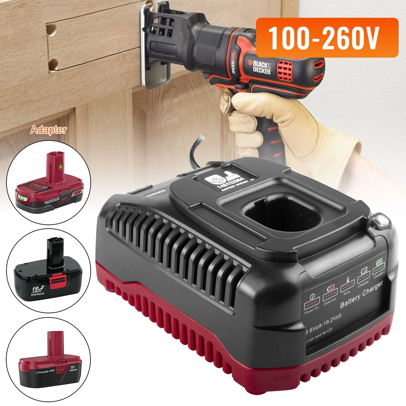 E-GREETSHOPPING For Craftsman C3 140152004 19.2V 2A Power Tool Li-Ion and Ni-Cd Battery Charger 1425301 1323903 130279005 11375 11376 315.PP2011 for Craftsman Battery Charger (US Standard)