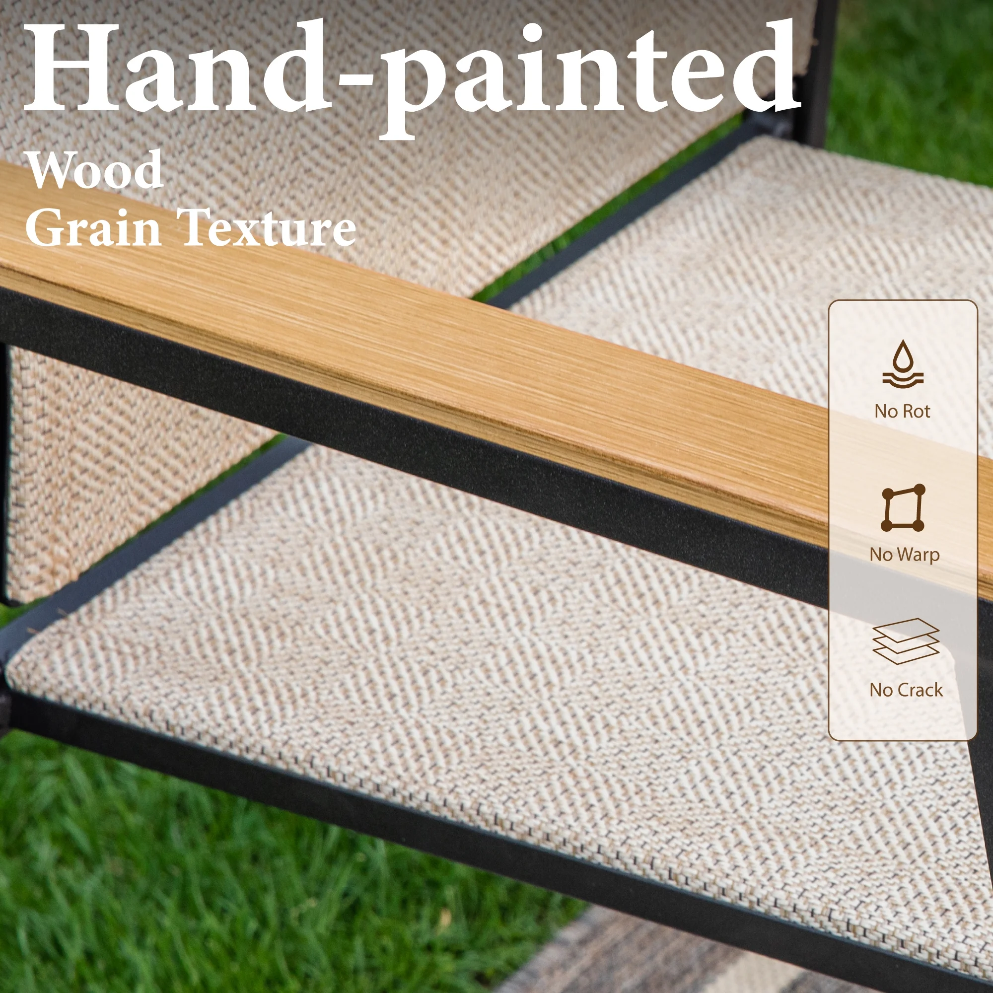 Summit Living 5-Piece Outdoor Patio Dining Set with 4 Stackable Beige Aluminum Armchairs & 1 Black Metal Steel Table with Umbrella Hole