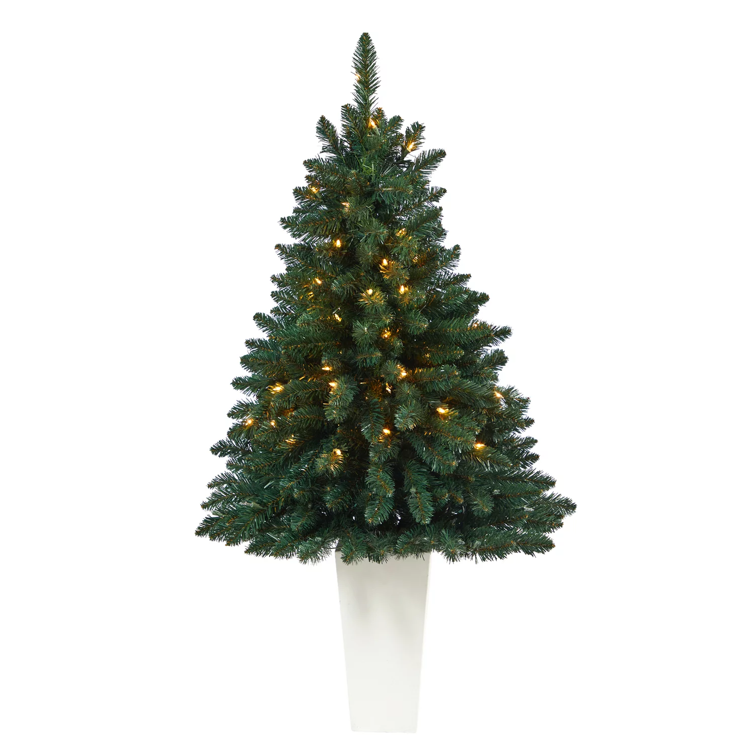 Nearly Natural 52in. Northern Rocky Spruce Artificial Christmas Tree with 100 Clear Lights and 322 Bendable Branches in Tower Planter