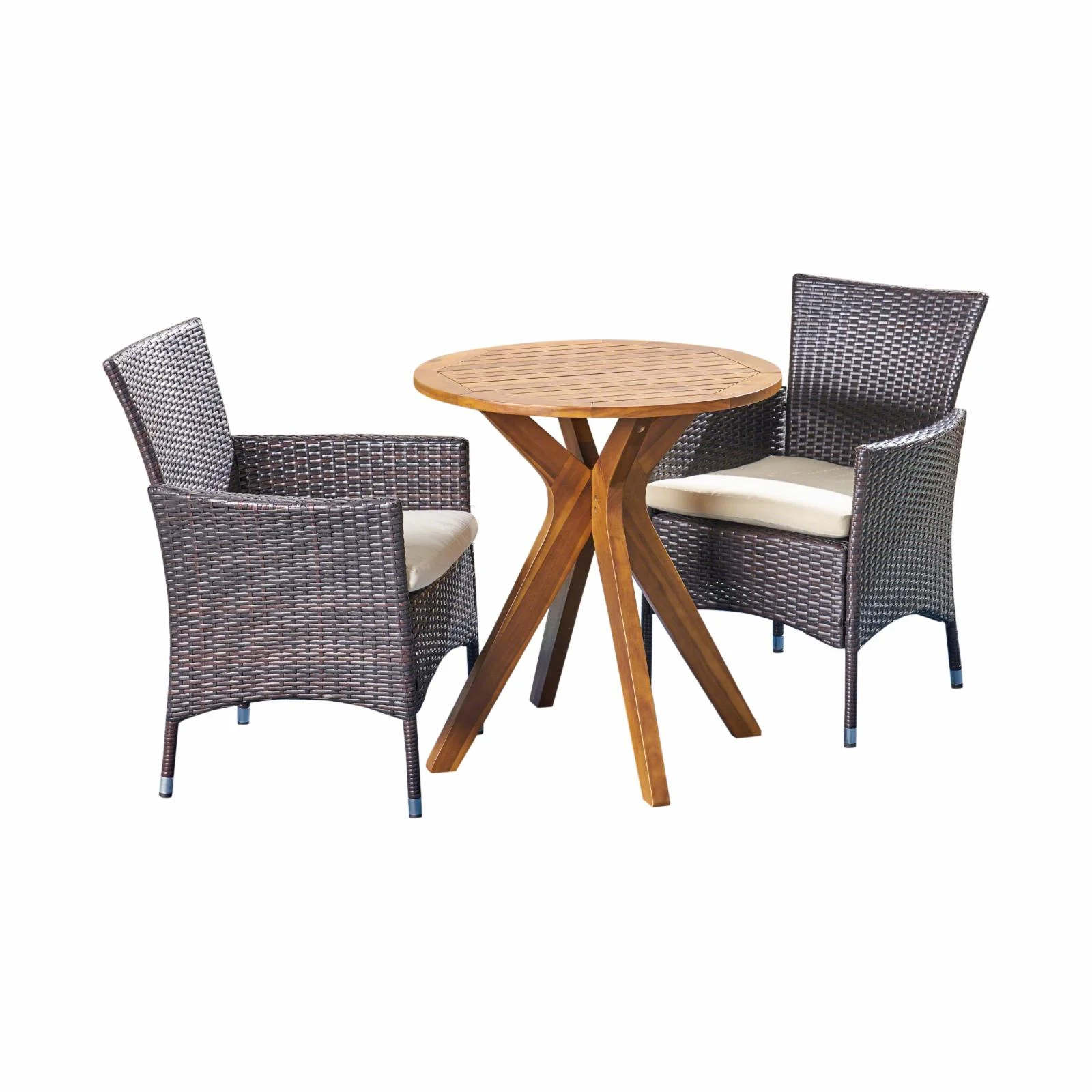 Riana Outdoor 3 Piece Acacia Wood and Wicker Bistro Set