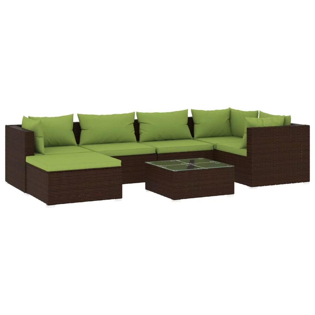 Irfora 7 Piece Patio Set with Cushions Poly Rattan Brown