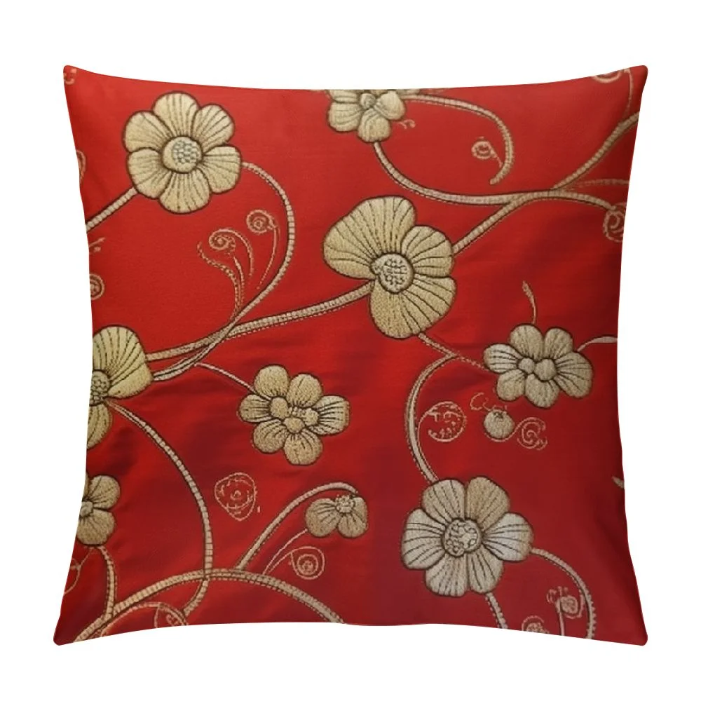ONETECH Decorative Square Throw Pillow Cover Abstract Oriental Chinese New Year Cherry Plum Blossom Textures Celebration Holidays Traditional Pillow Cover for Sofa Couch Home Decoration