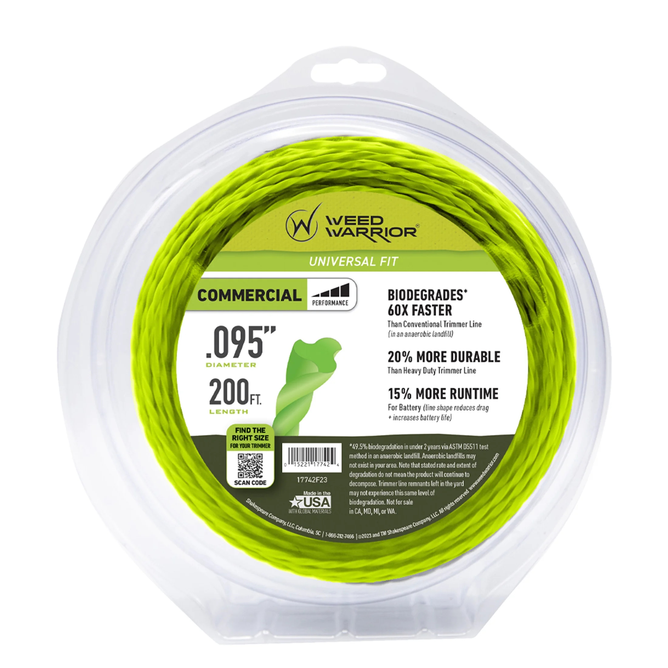 Weed Warrior .095 in. x 200 ft. Commercial Biodegradable Trimmer Line