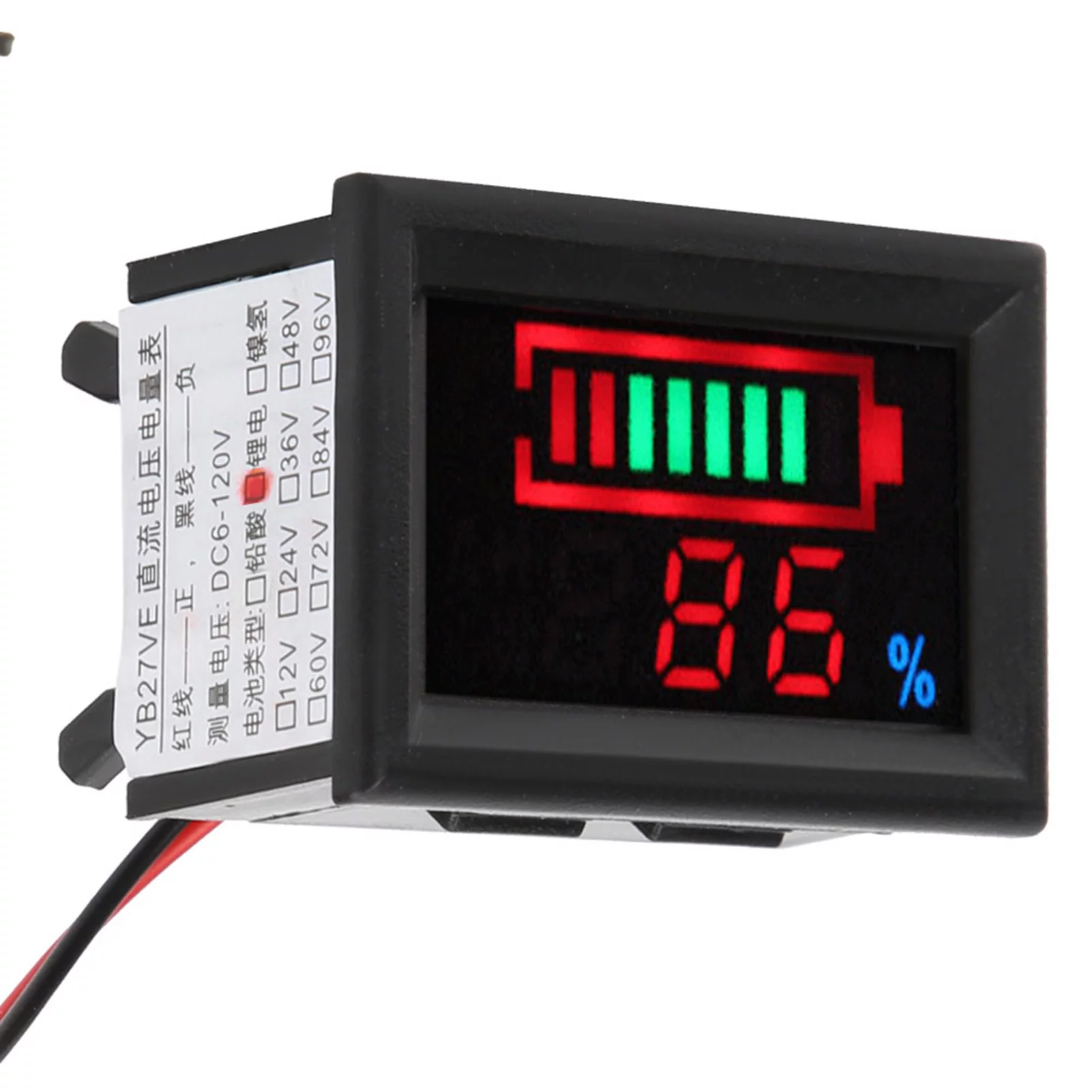 Buumin YB27VE Electric Car Digital LED Voltage and Electricity Dual Meters Tester Battery Power Display Voltage MeterLithium Battery 60V