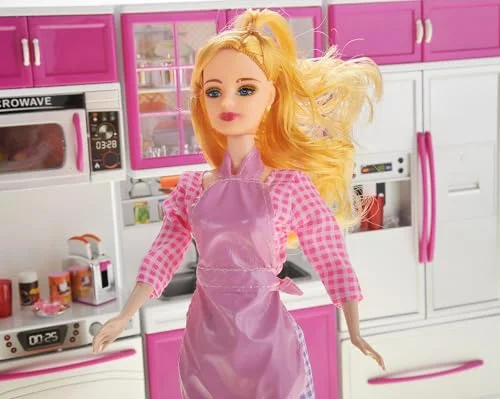 PowerTRC Modern Kitchen Toy Playset: Deluxe Playset with 11.5” Doll, Lights, Sound, and Battery Operated | Includes Fridge, Freezer, Sink, Dishwasher, Oven, Stove & Microwave for Endless Fun!