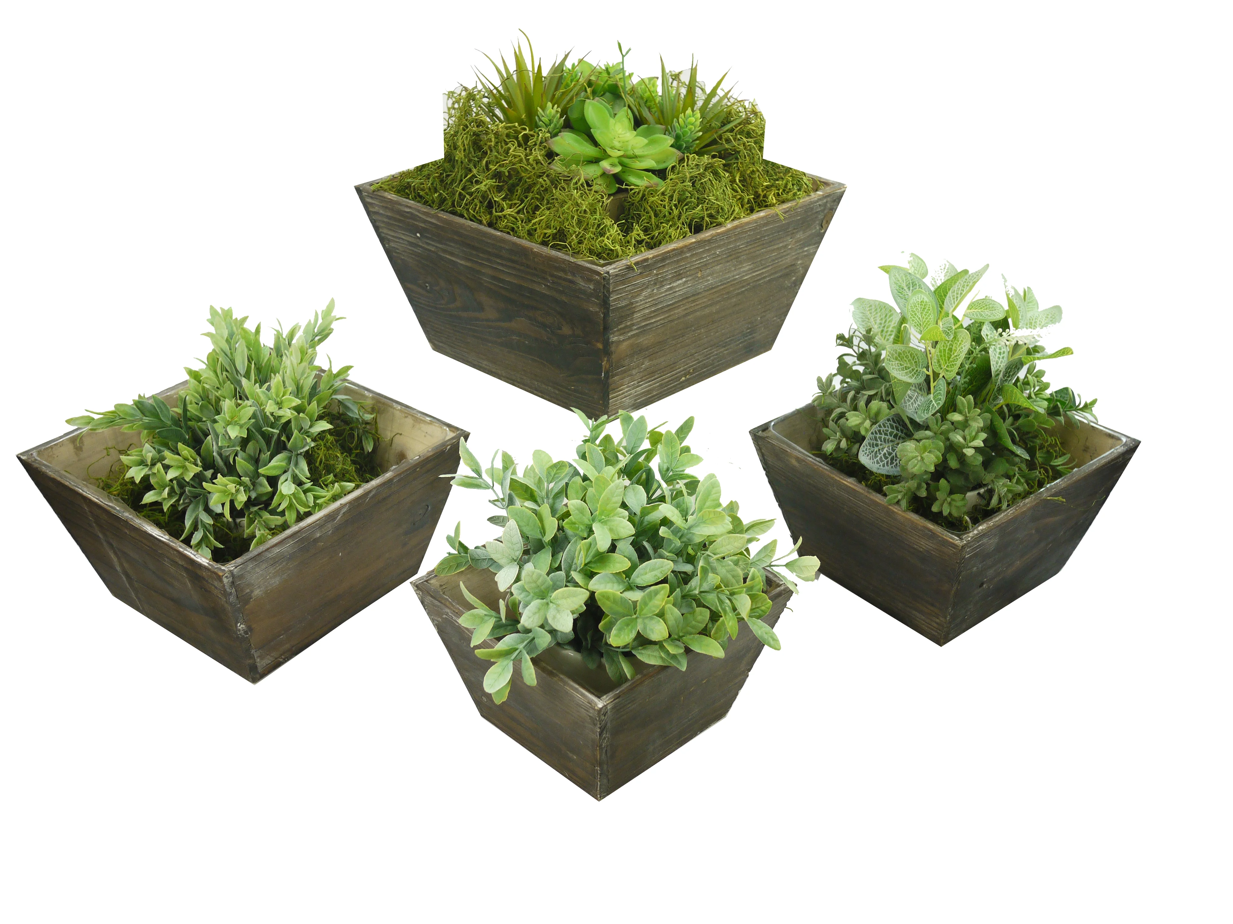 Set of 3 Contemporary Liner Square Wood Pot Planter,Natural ABN5E138-NTRL