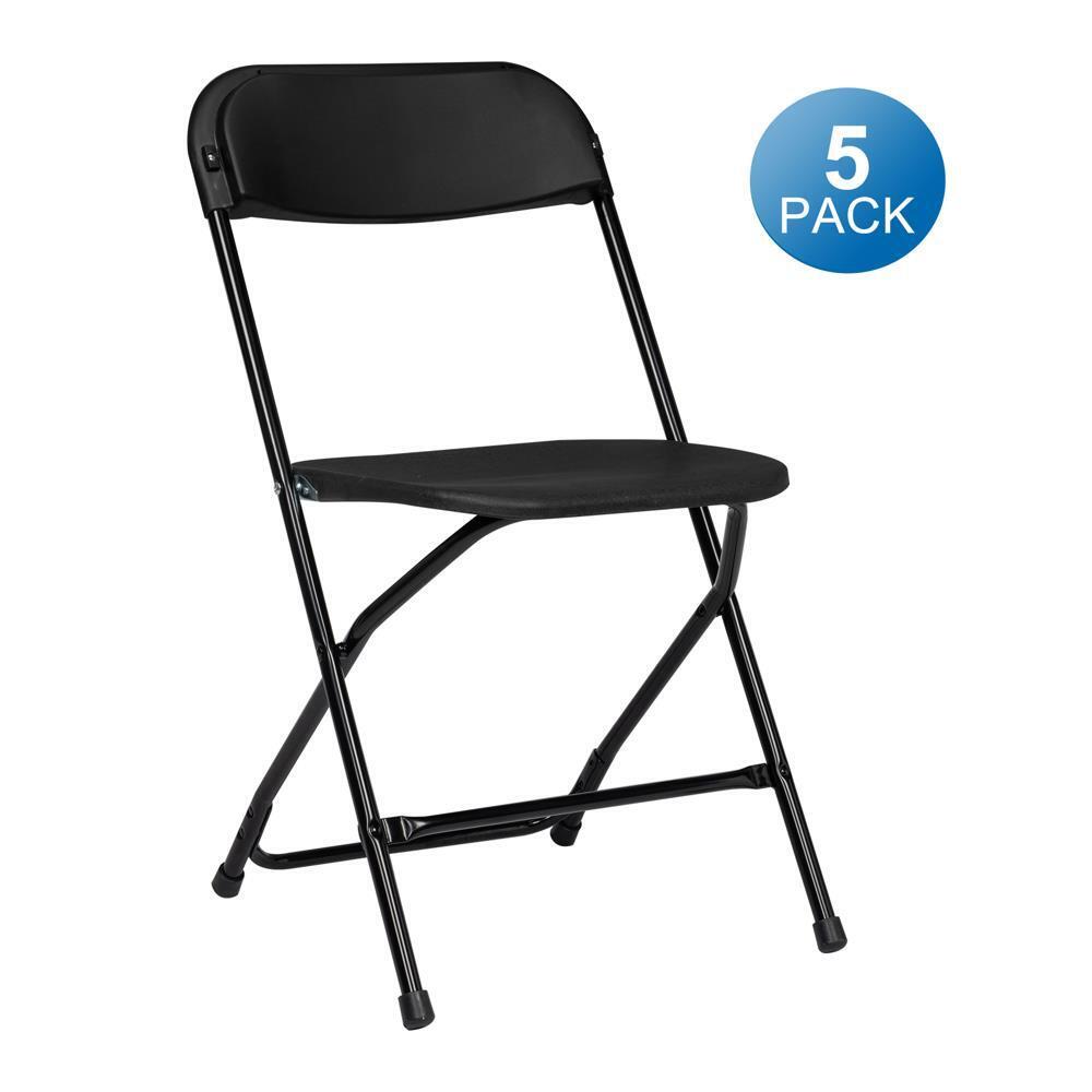 4Pcs Commercial White Plastic Folding Chairs Stackable Wedding Party Seat Black
