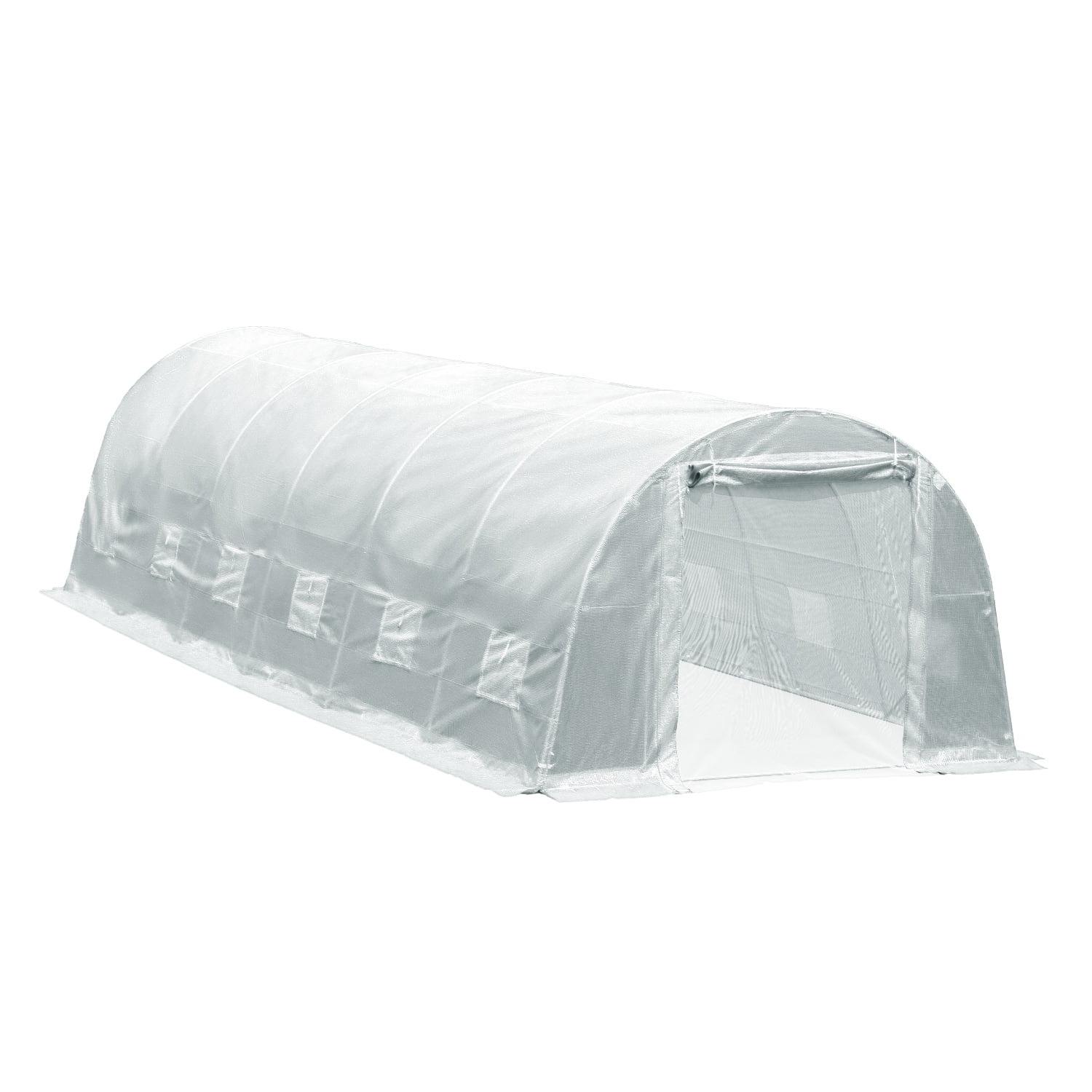 Aoodor 26 ft. x 10 ft. x 6.6 ft. Walk-in Tunnel Greenhouse Patio Greenhouse Heavy Duty Frame with 2 Roll Zipper Door 6 Roll-up Side Windows - White