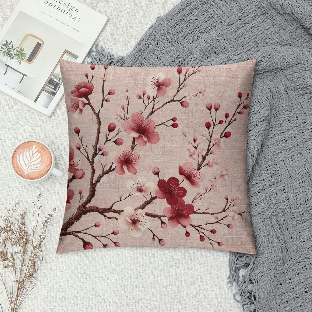 cbxzyzzc Throw Pillow Covers Pink Chinese Cherry Blossom Flower Japan Plum Branch Pillow Case Cushion Cover for Home Party