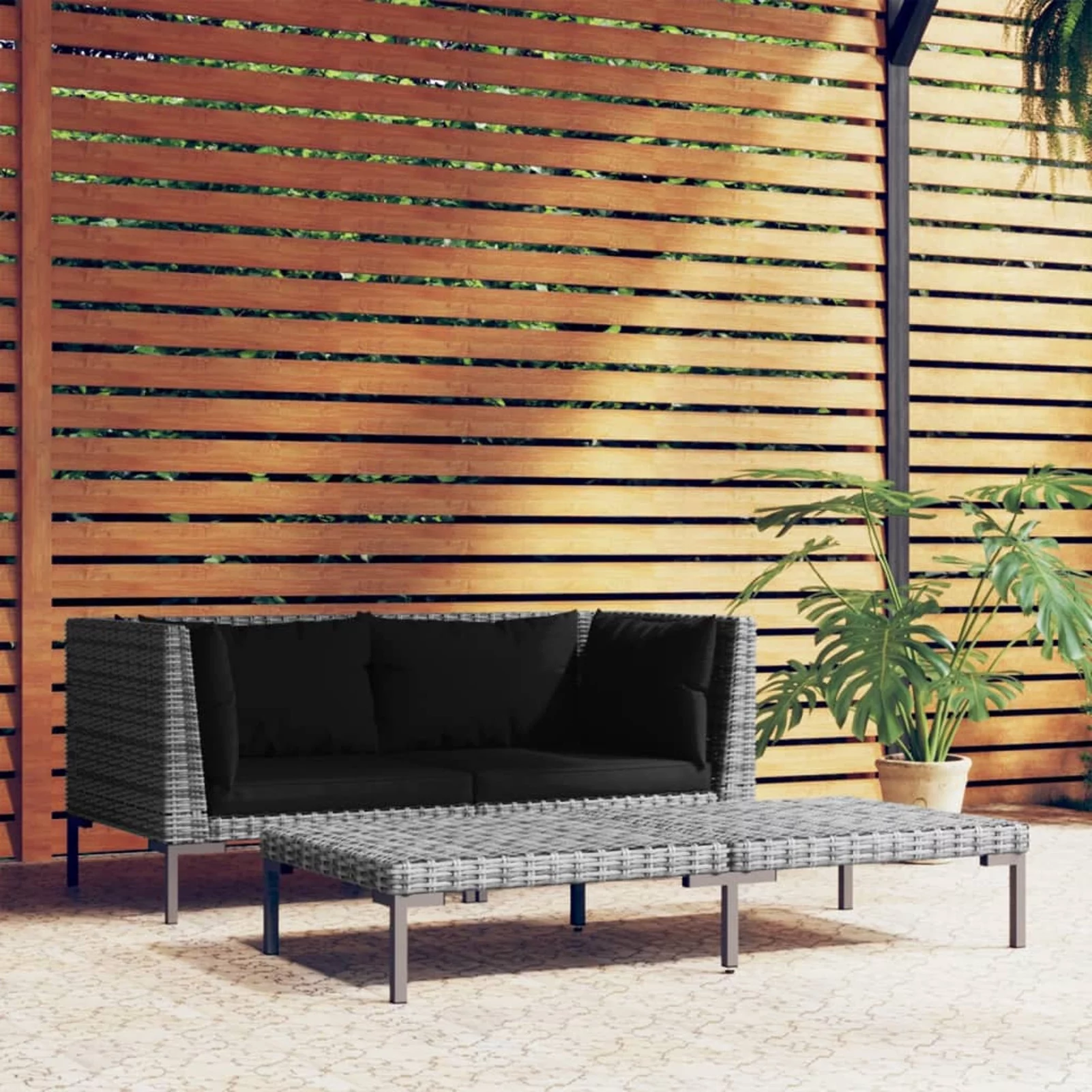 Irfora 3 Piece Patio Set Dark Gray Half Round Poly Rattan