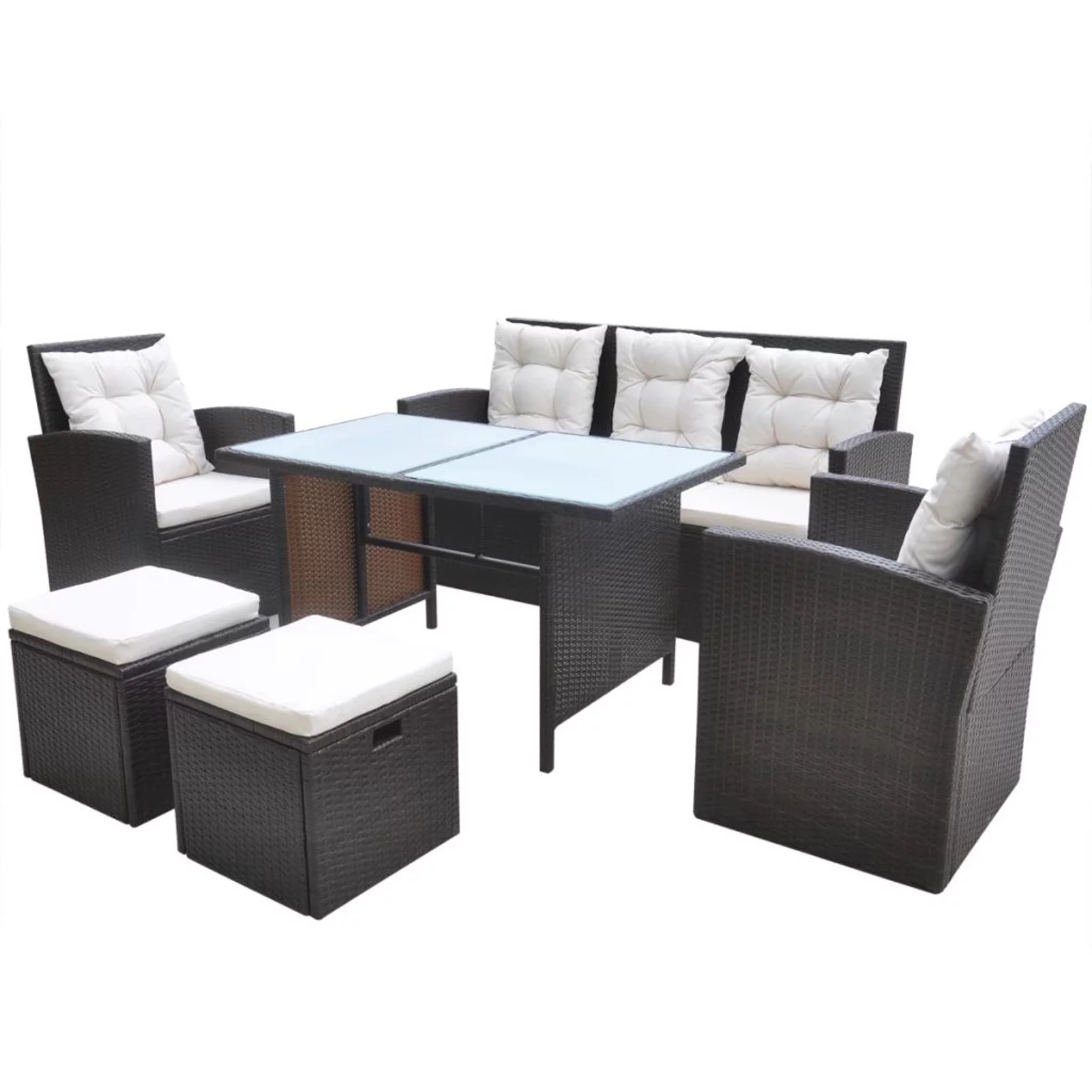Suzicca 6 Piece Patio Dining Set with Cushions Poly Rattan Brown