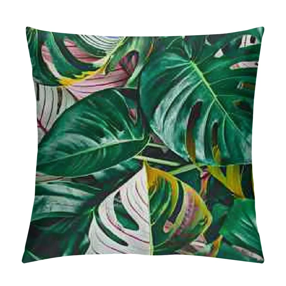 Throw Pillow Cover Tropical Green Leaves Summer Palm Leaf Hawaii California Tree Jungle Decor Lumbar Pillow Case Cushion for Sofa Couch Bed Standard Queen