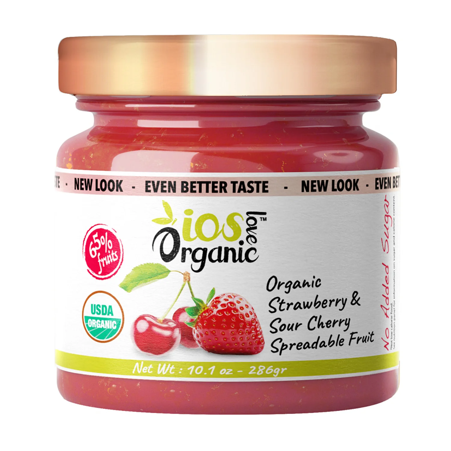 IOS Love Organic Spreadable Fruit - USDA Organic Certified - Non-GMO, Vegan, Gluten Free, Kosher, NO Added Sugar, Net. Wt. 10.1Oz (Strawberry & Sour Cherry, 10.1 Oz (Pack of 1))