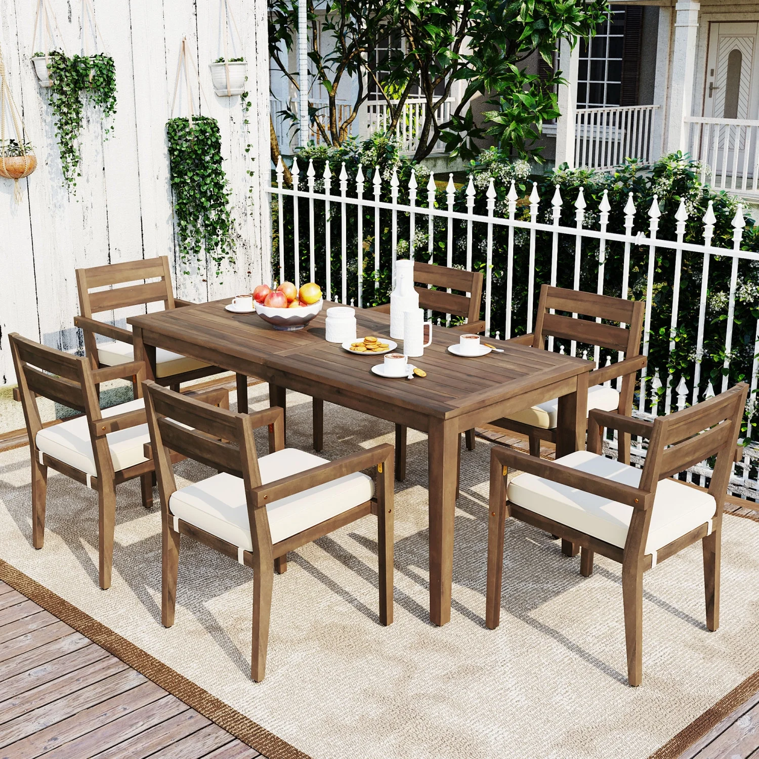 Enhance Your Outdoor Experience with Stylish and Durable Acacia Wood Dining Table and Chairs for Patio  Balcony  or Backyard Comfort and Style. Upgrade Your Outdoor Living Space with this