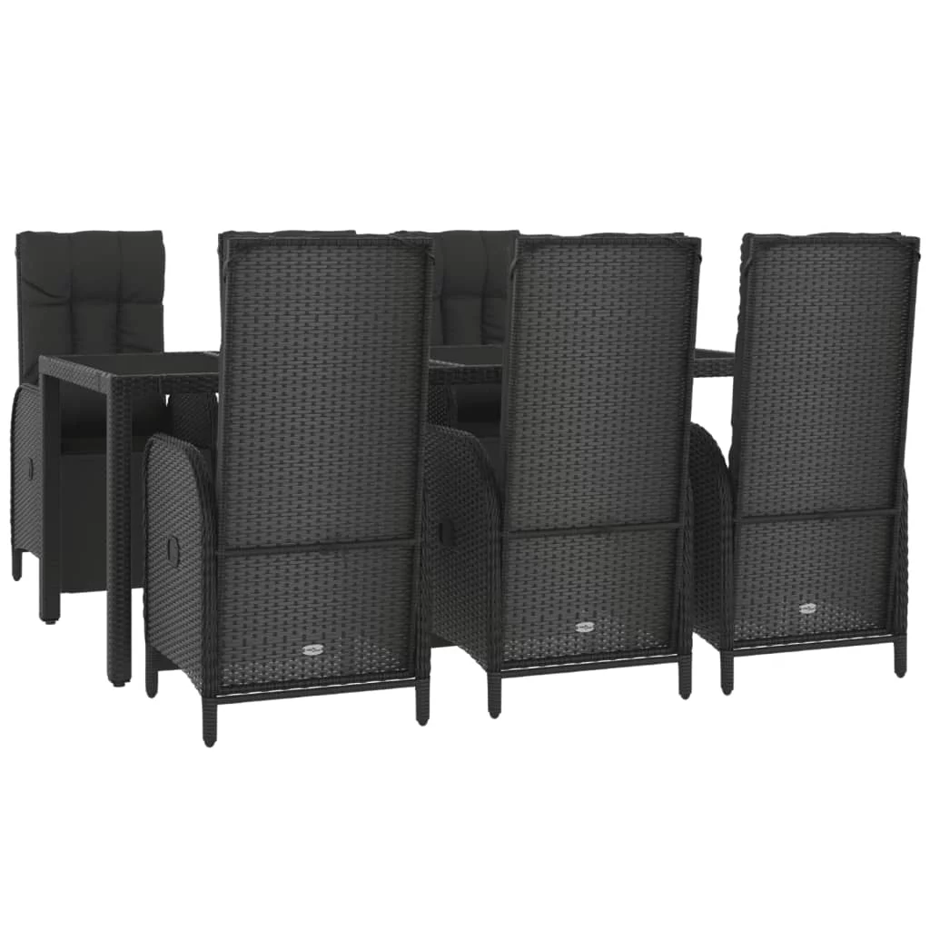 moobody 7 Piece Patio Dining Set with Cushions Black Poly Rattan