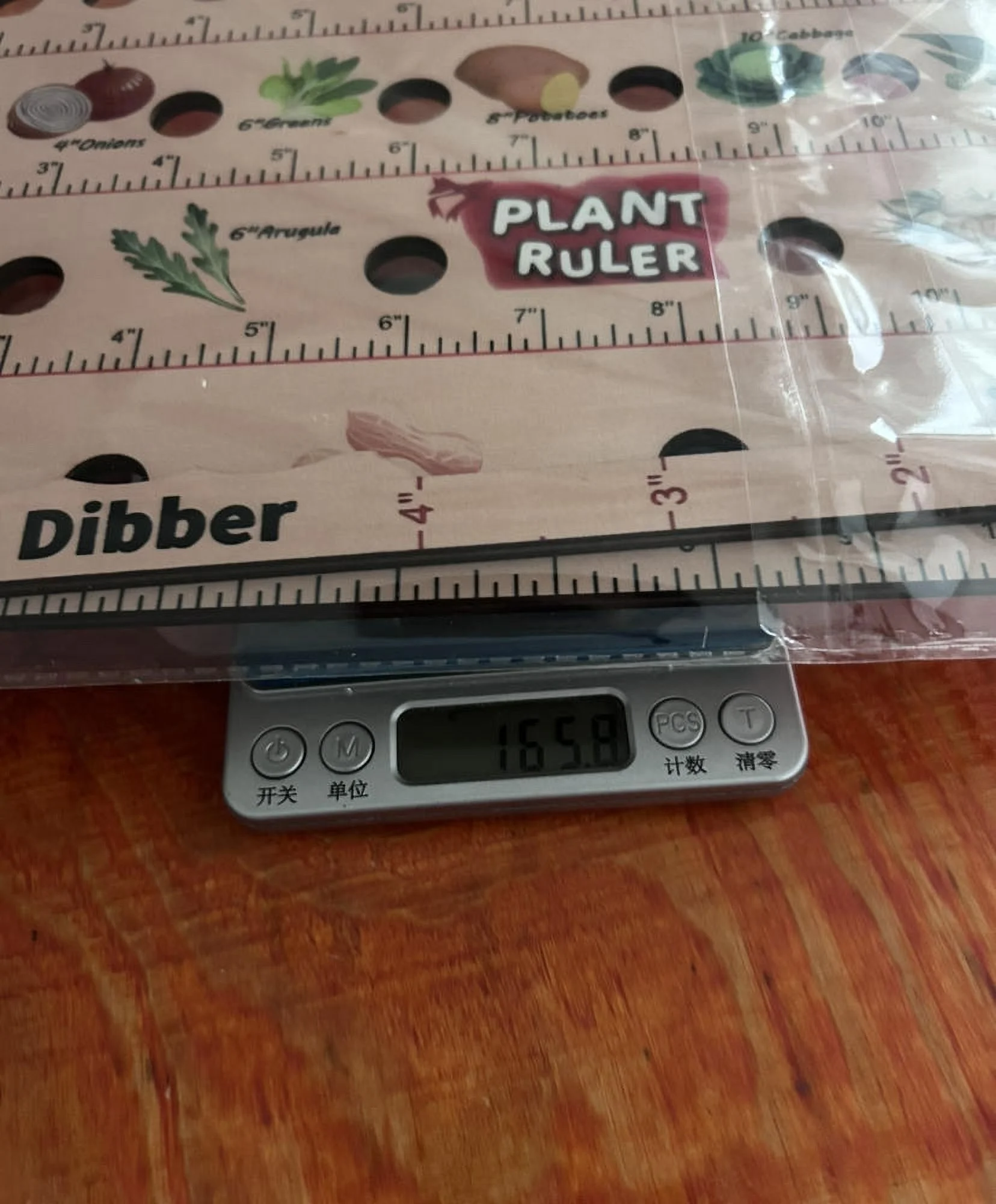 Wooden Plant Ruler with Seed Dibber. Multifunction Seed Spacing Ruler with Plant