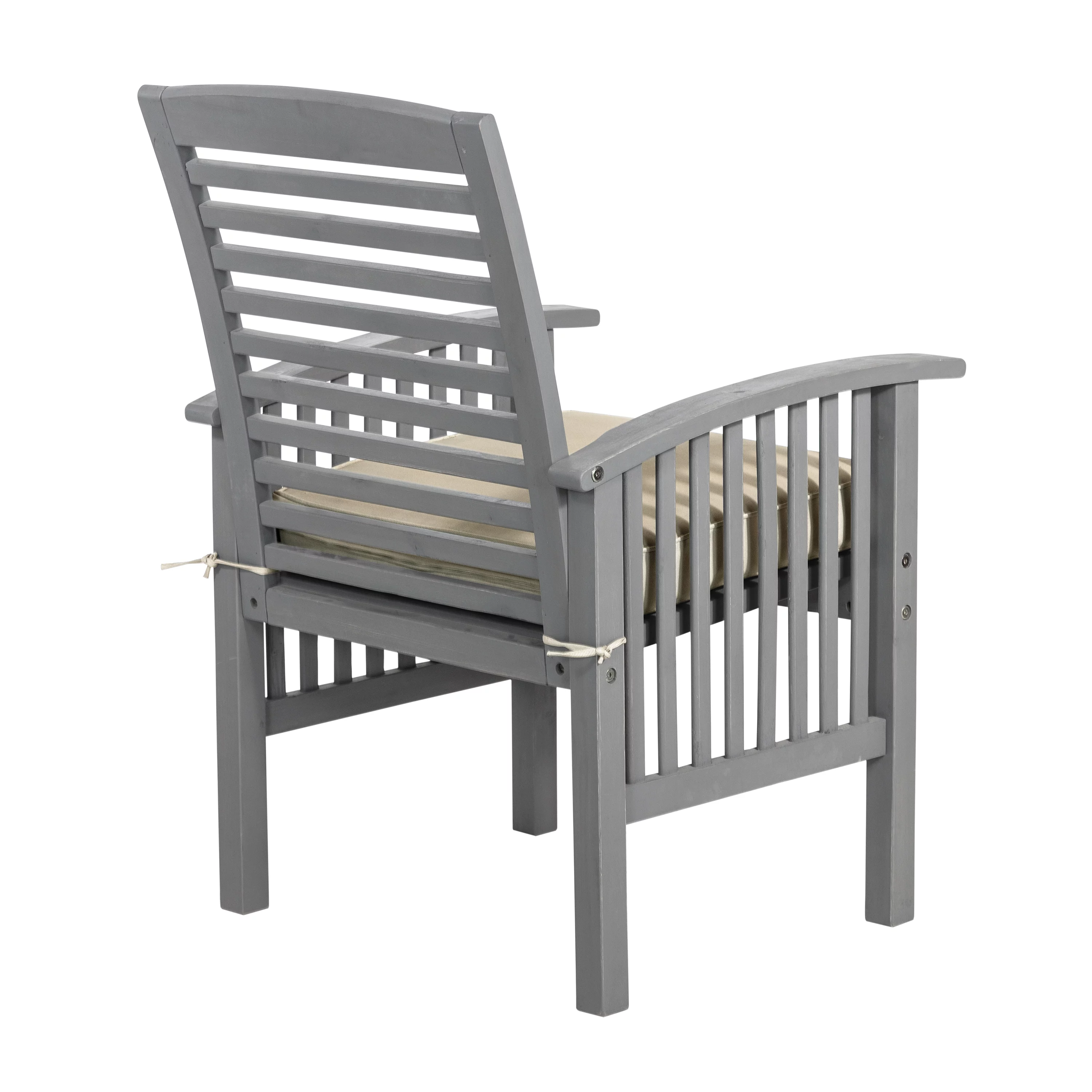 Walker Edison Acacia Wood Patio Chair with Cushion in Gray Wash (Set of 2)