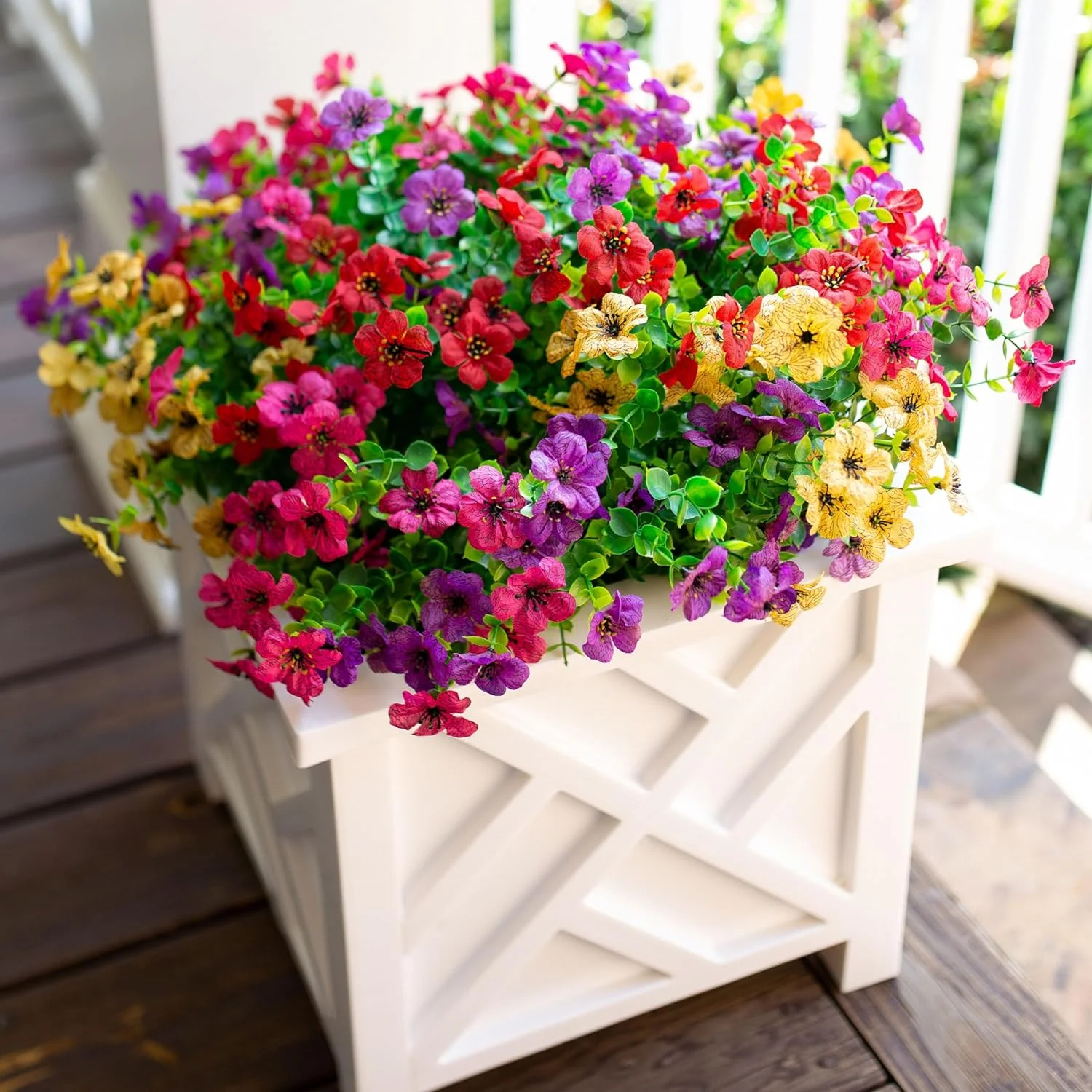 Artificial Fake Plants Flowers for Outdoor Outside Spring Summer Decoration, 12 Bundles Faux Silk Colorful Mix Daisy UV Resistant Realistic for Porch Patio Home Window Box Yard Garden Planter
