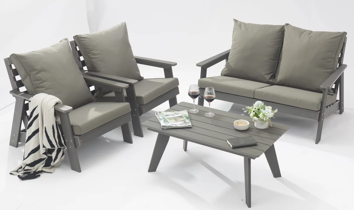 Clihome 4 Pieces Outdoor Patio Lounge Chair Garden Furniture Set With Coffee Table